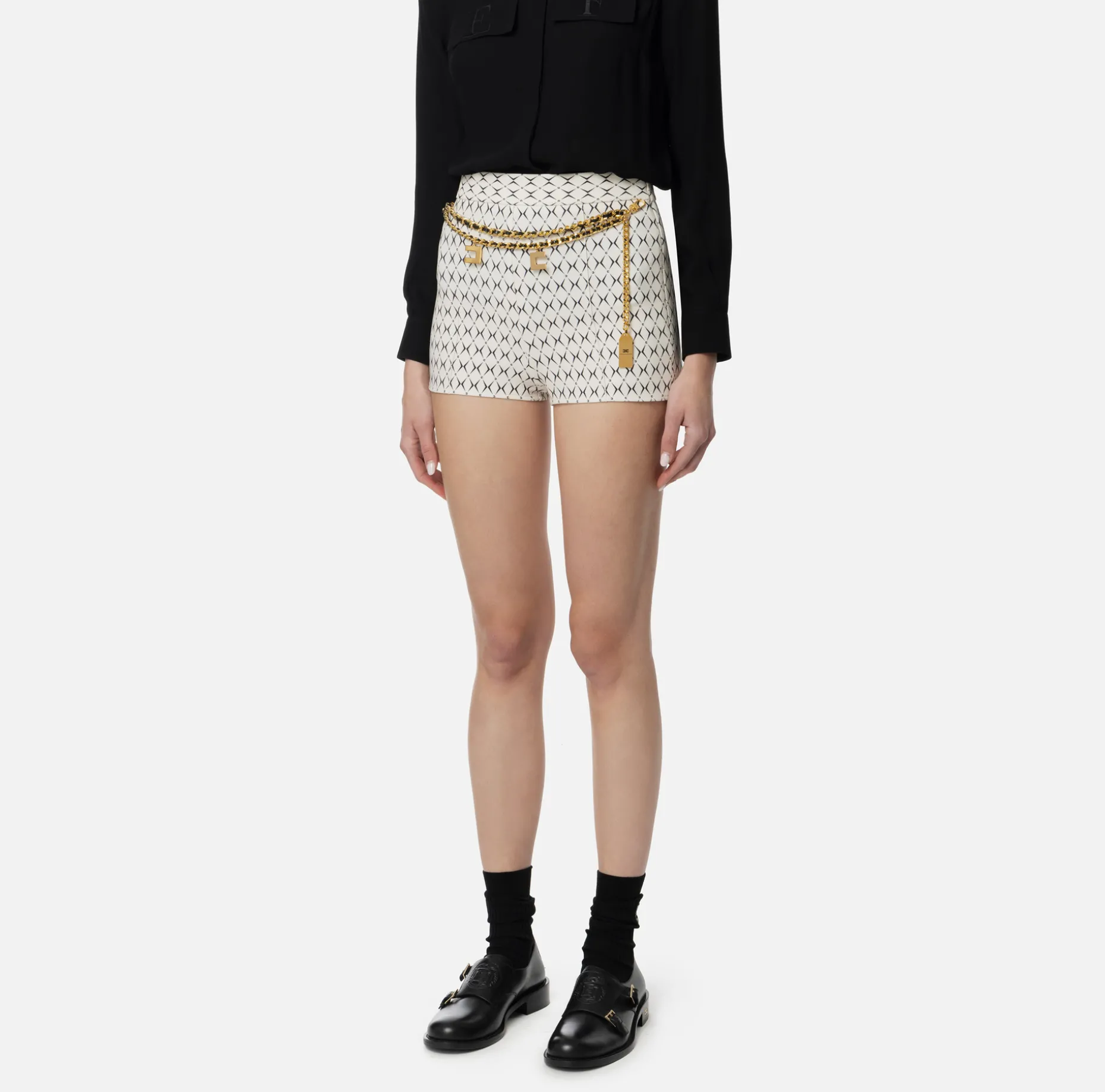 Elisabetta Franchi Trousers And Shorts | Stretch crêpe shorts with diamond print and chain