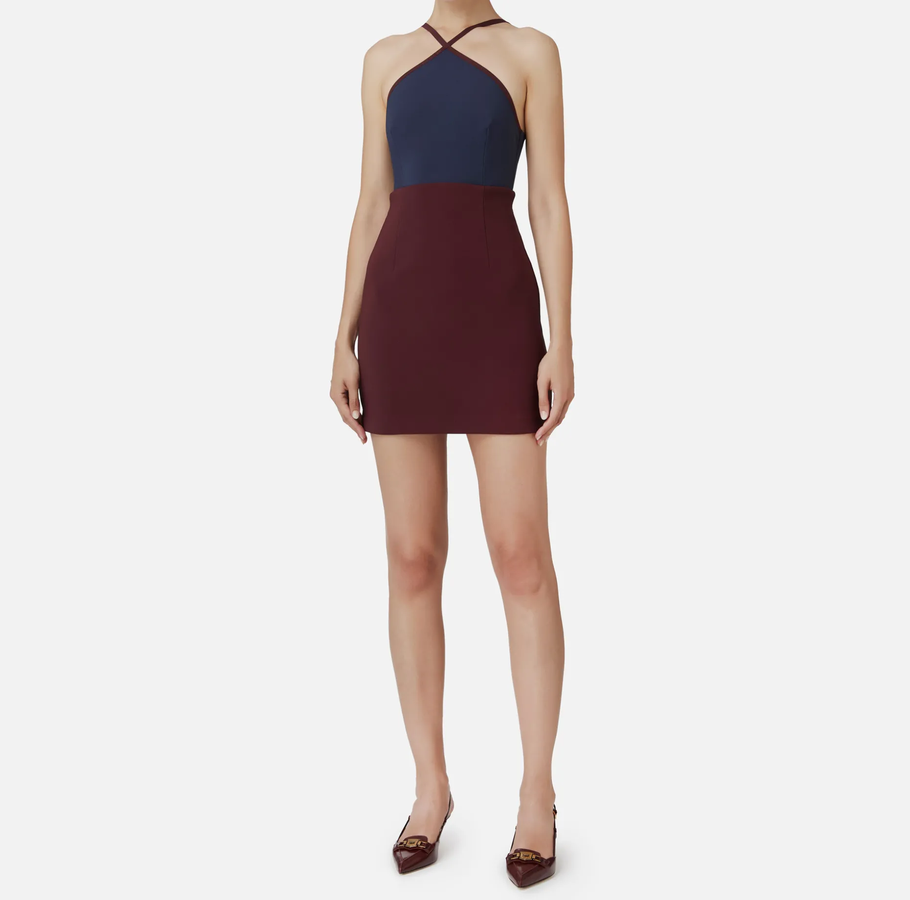 Elisabetta Franchi Mini Dresses | Dresses | Stretch crêpe two-tone mini-dress with logoed elastic