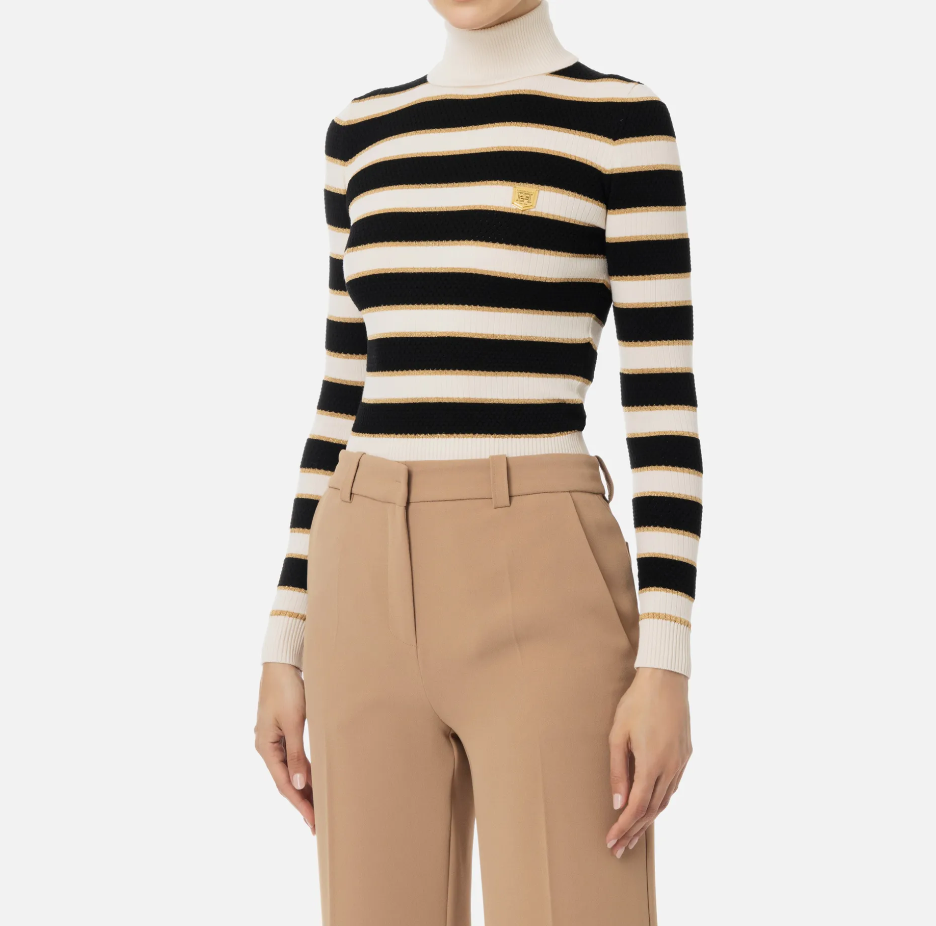 Elisabetta Franchi Knitwear And Sweatshirts | Striped lurex viscose cropped top