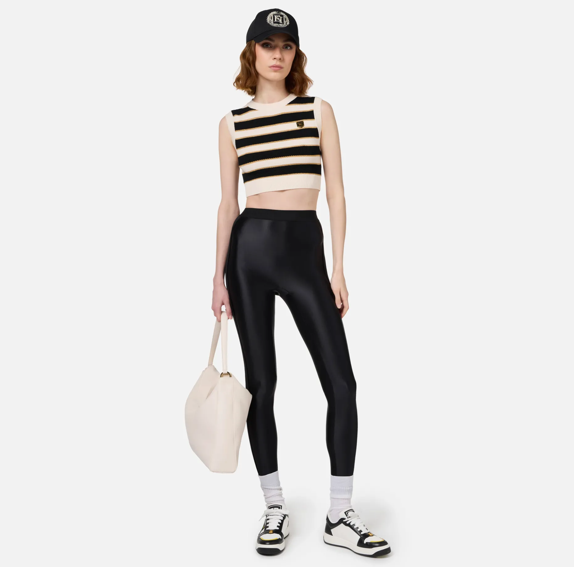 Elisabetta Franchi Top And T-Shirts | Striped lurex viscose cropped top