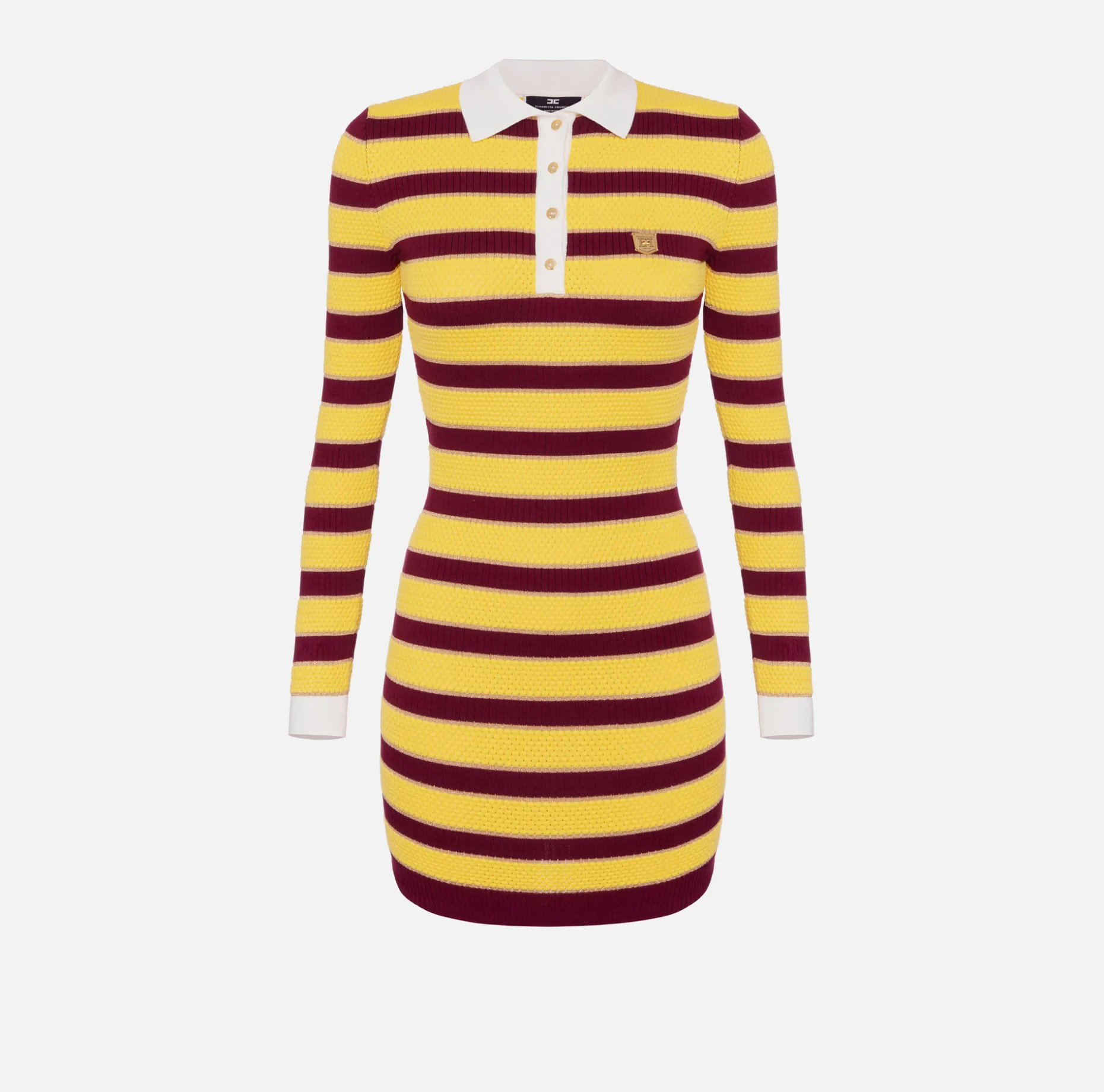 Elisabetta Franchi Mini Dresses | Knitted Dresses | Striped lurex viscose polo neck mini-dress