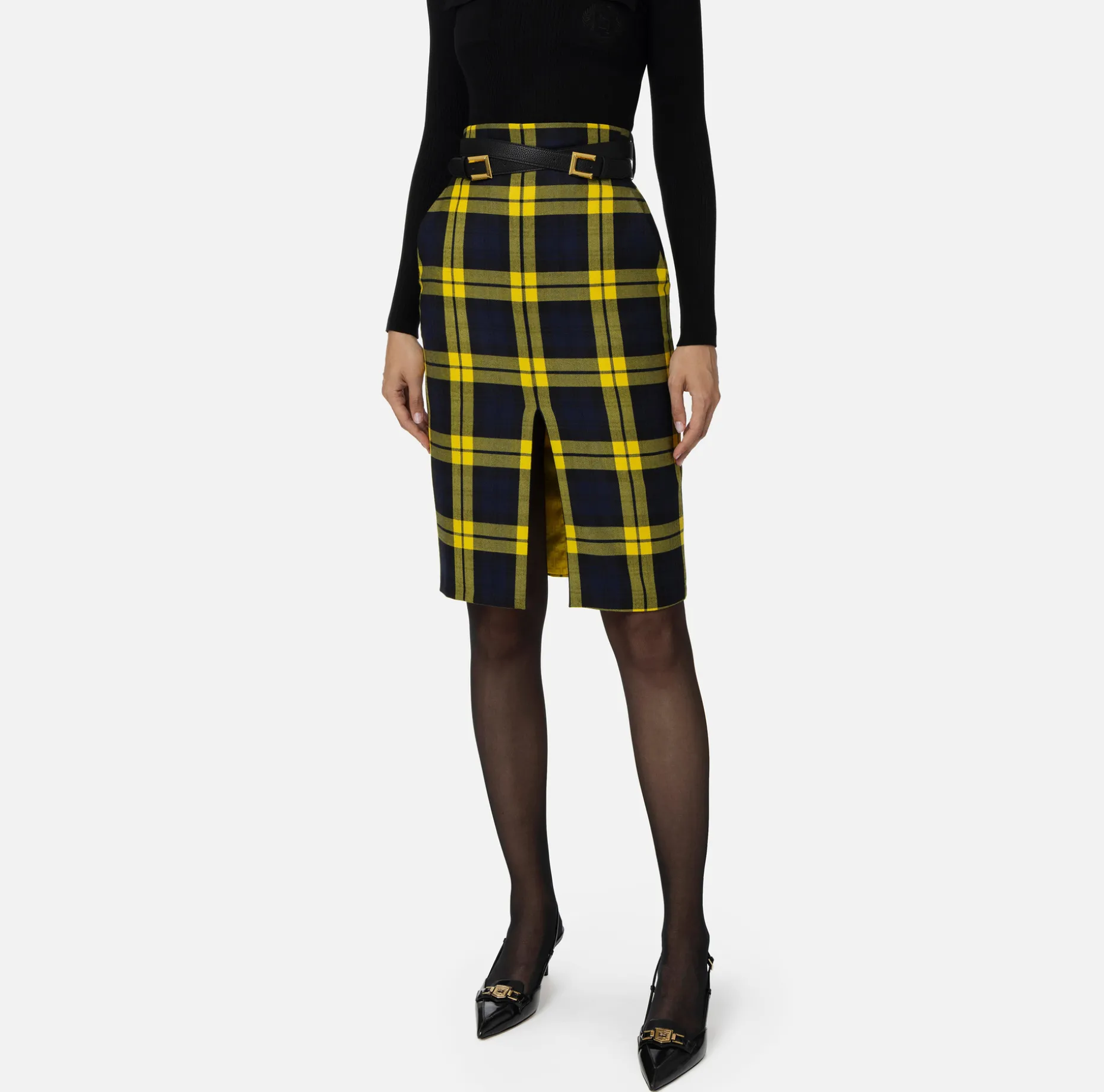 Elisabetta Franchi Skirts | Tartan wool midi skirt with belt