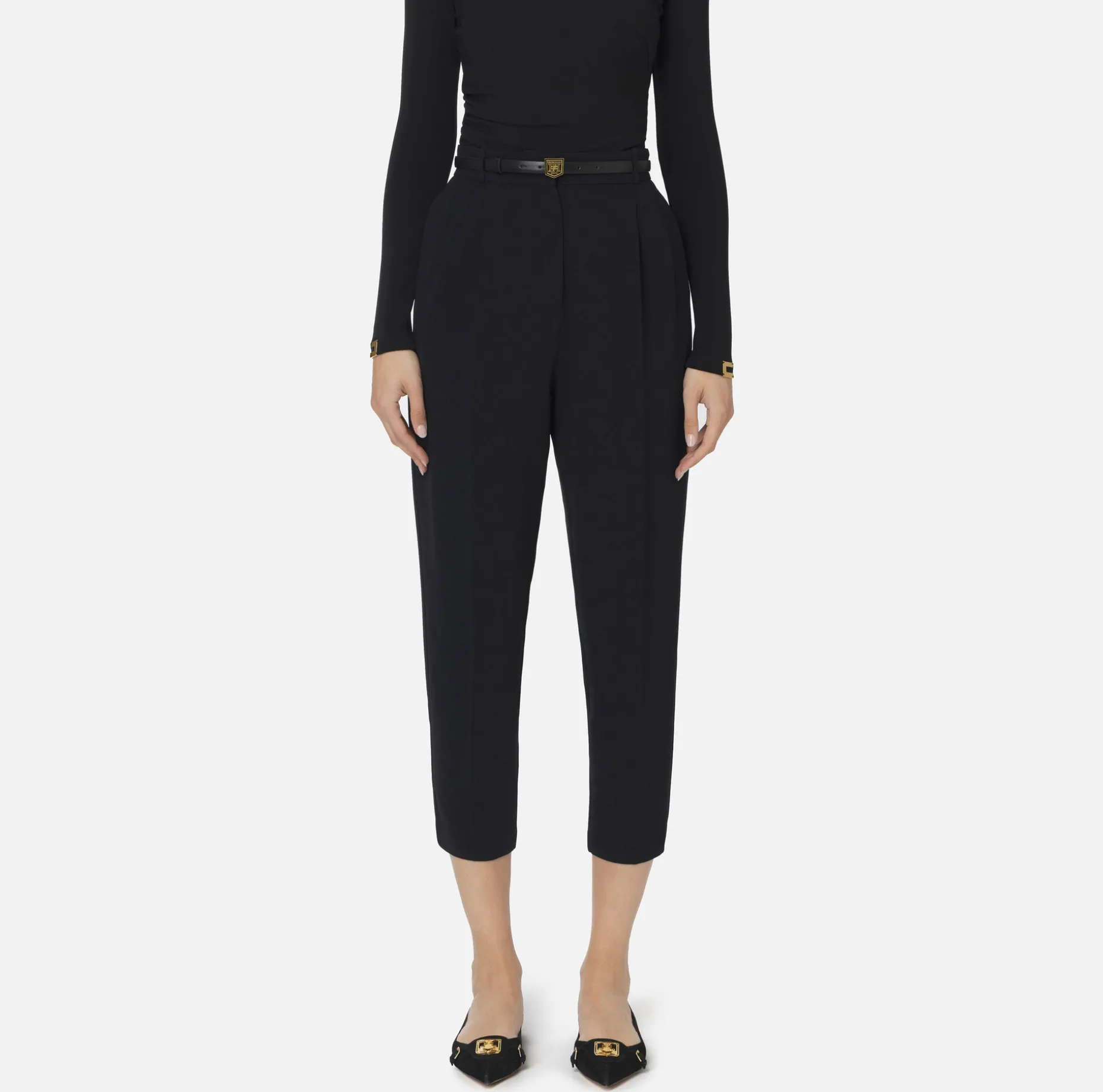 Elisabetta Franchi Trousers And Shorts | Trousers in crêpe fabric with belt and embroidery