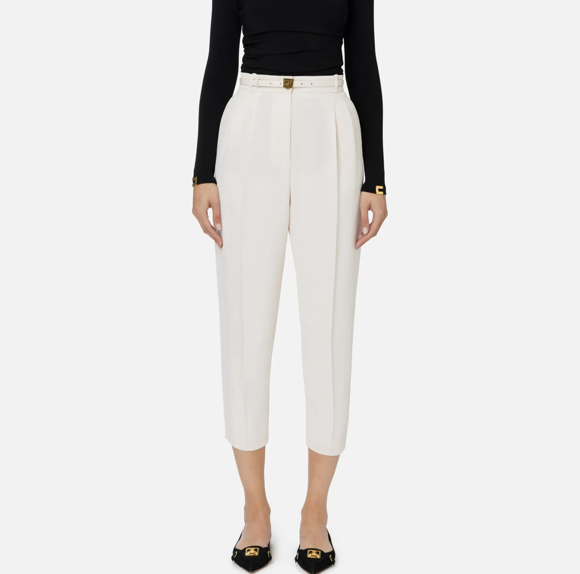 Elisabetta Franchi Trousers And Shorts | Trousers in crêpe fabric with belt and embroidery