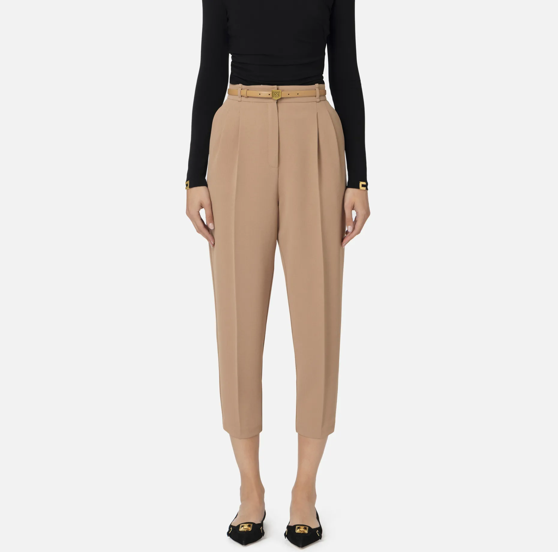 Elisabetta Franchi Trousers And Shorts | Trousers in crêpe fabric with belt and embroidery