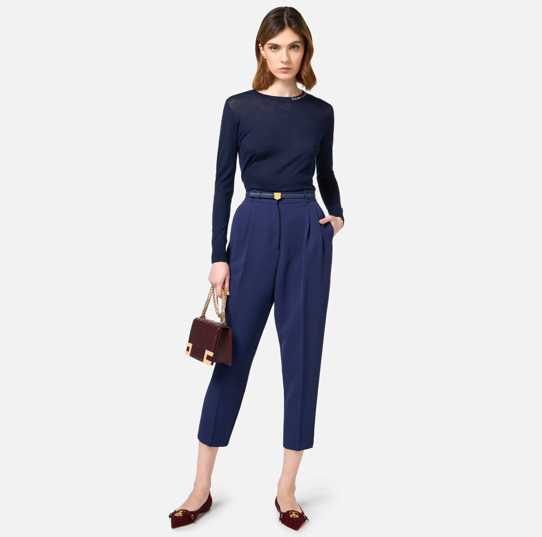 Elisabetta Franchi Trousers And Shorts | Trousers in crêpe fabric with belt and embroidery