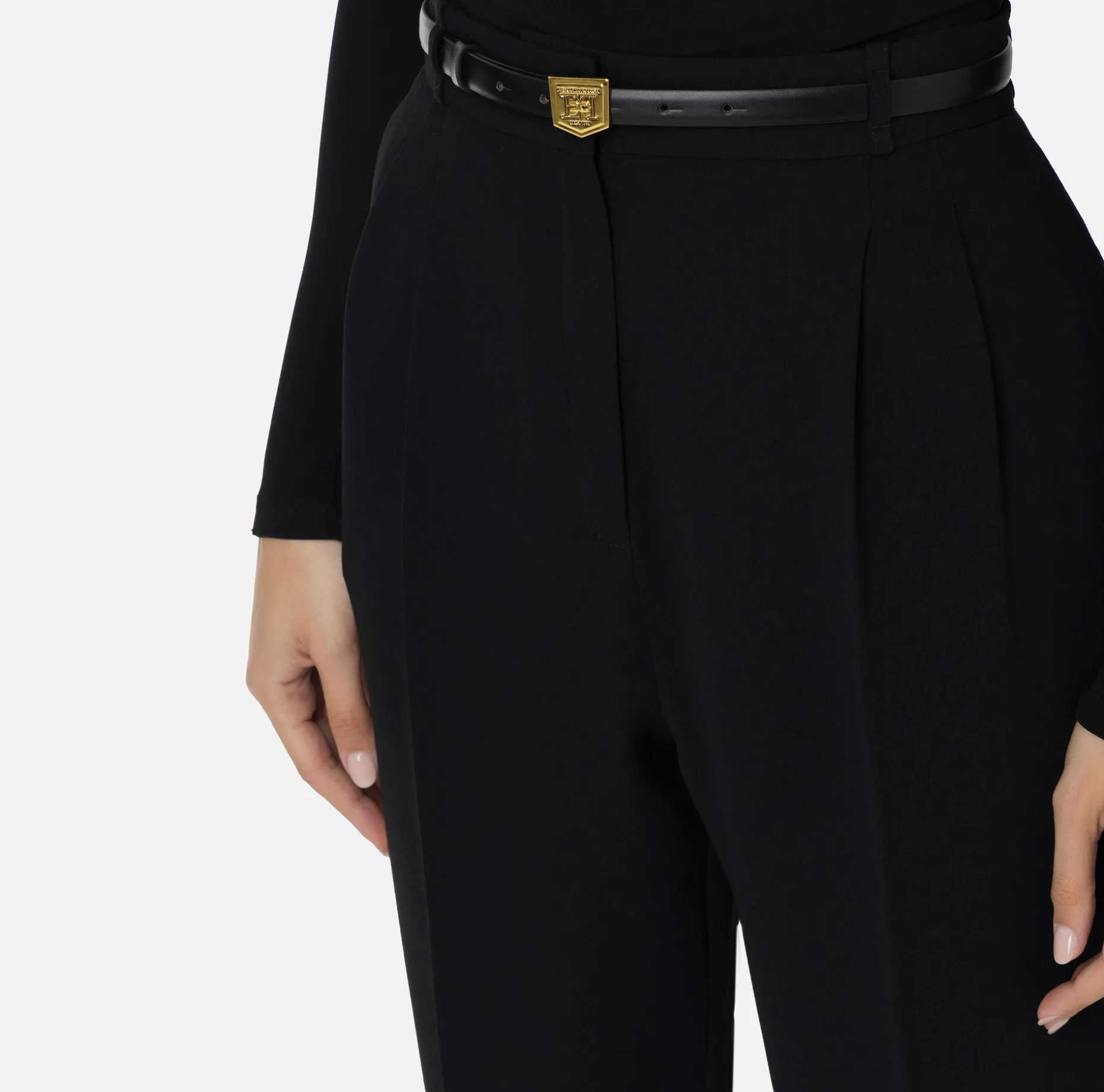 Elisabetta Franchi Trousers And Shorts | Trousers in crêpe fabric with belt and embroidery