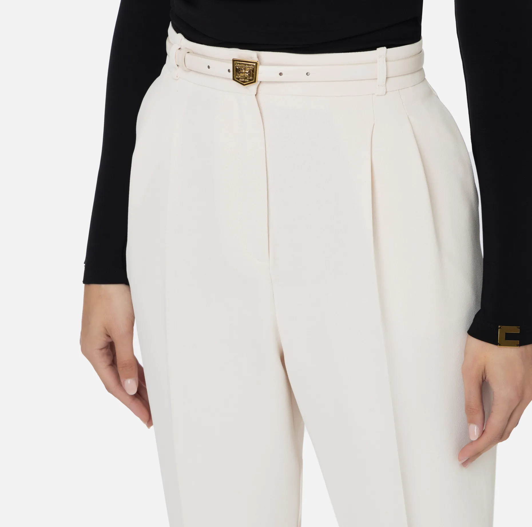 Elisabetta Franchi Trousers And Shorts | Trousers in crêpe fabric with belt and embroidery