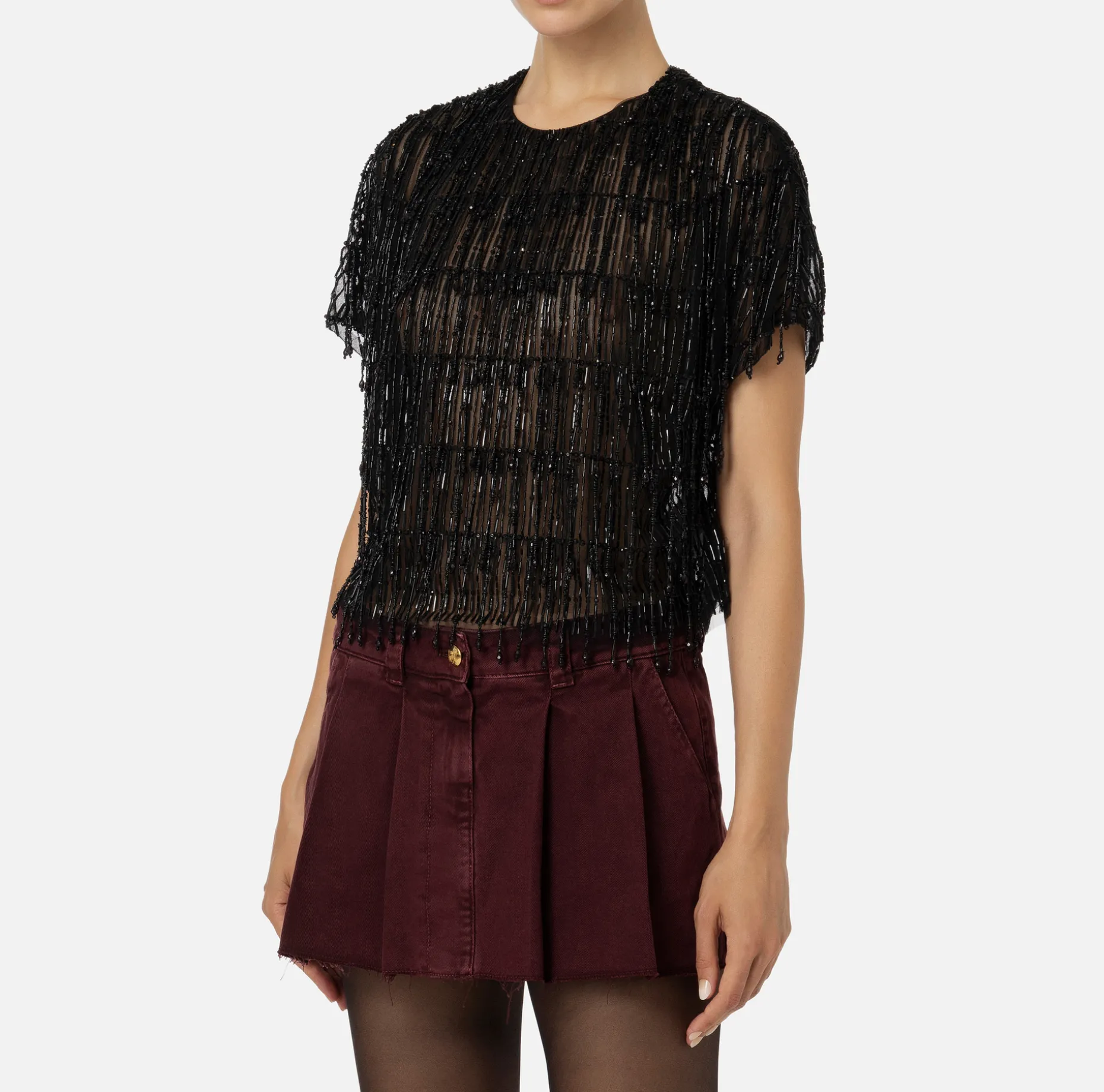 Elisabetta Franchi Top And T-Shirts | Tulle boxy top embroidered with sequins