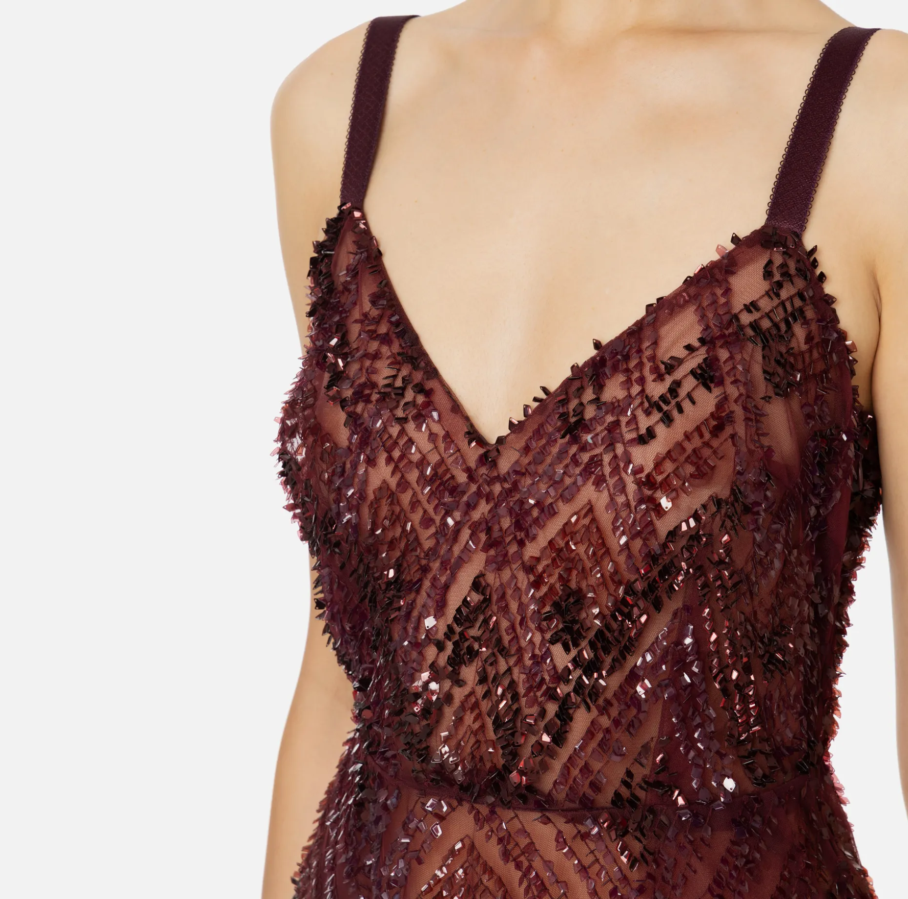 Elisabetta Franchi Red Carpet Dresses | Midi Dresses | Tulle midi dress with chevron pattern sequin embroidery