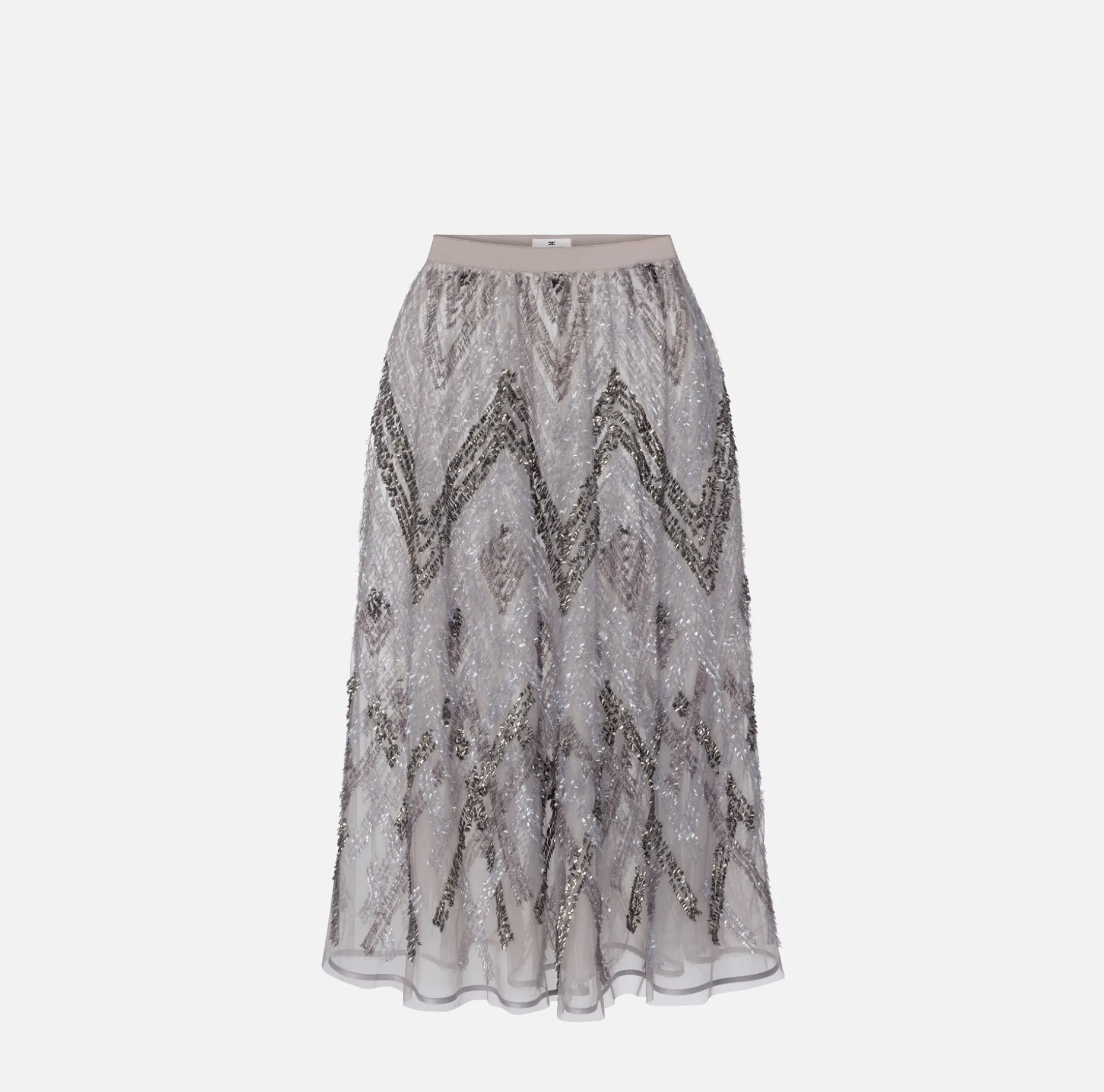 Elisabetta Franchi Skirts | Tulle midi skirt with chevron pattern sequin embroidery