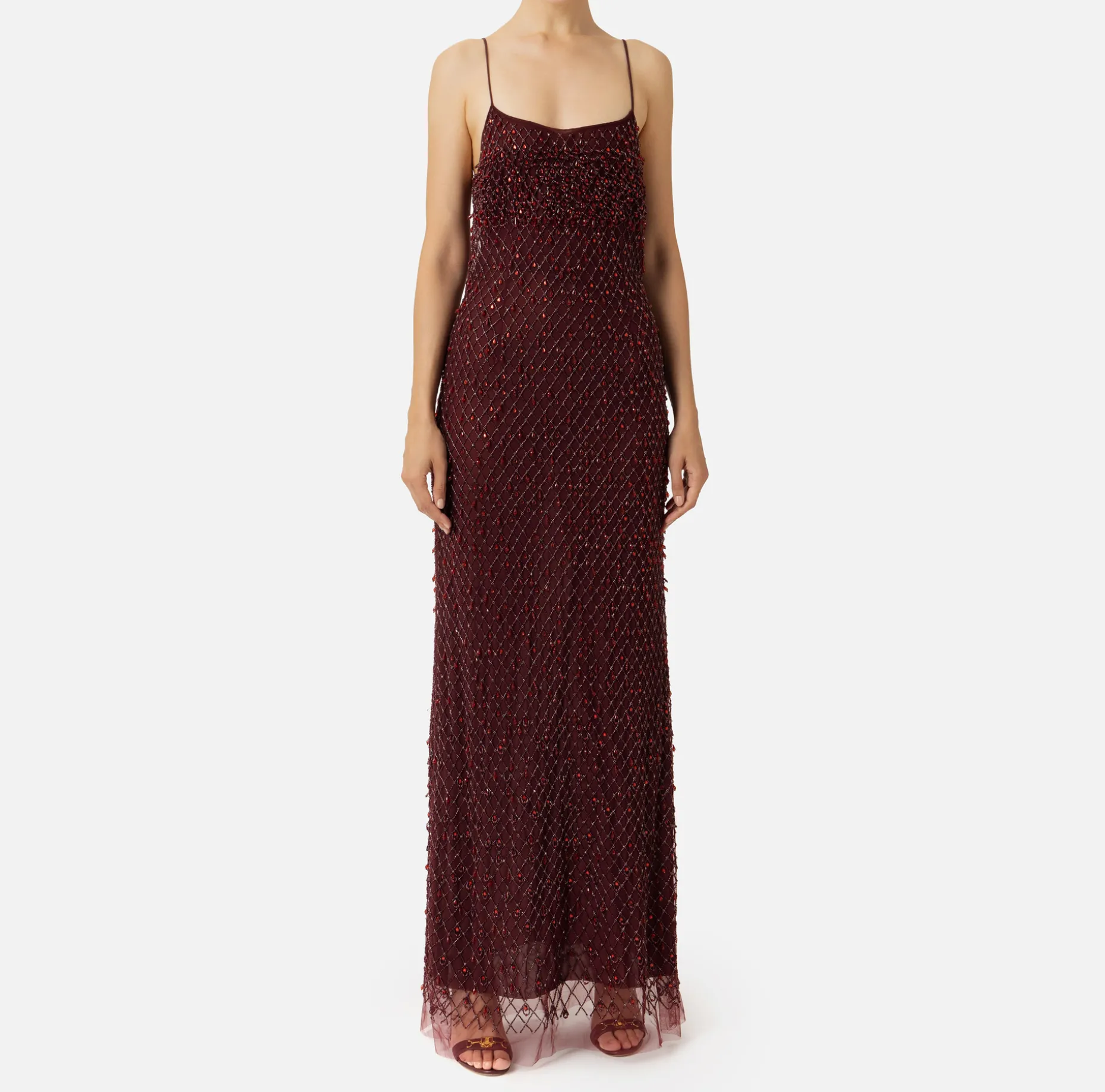 Elisabetta Franchi Red Carpet Dresses | Red Carpet | Tulle red carpet dress embroidered with diamond pattern sequins