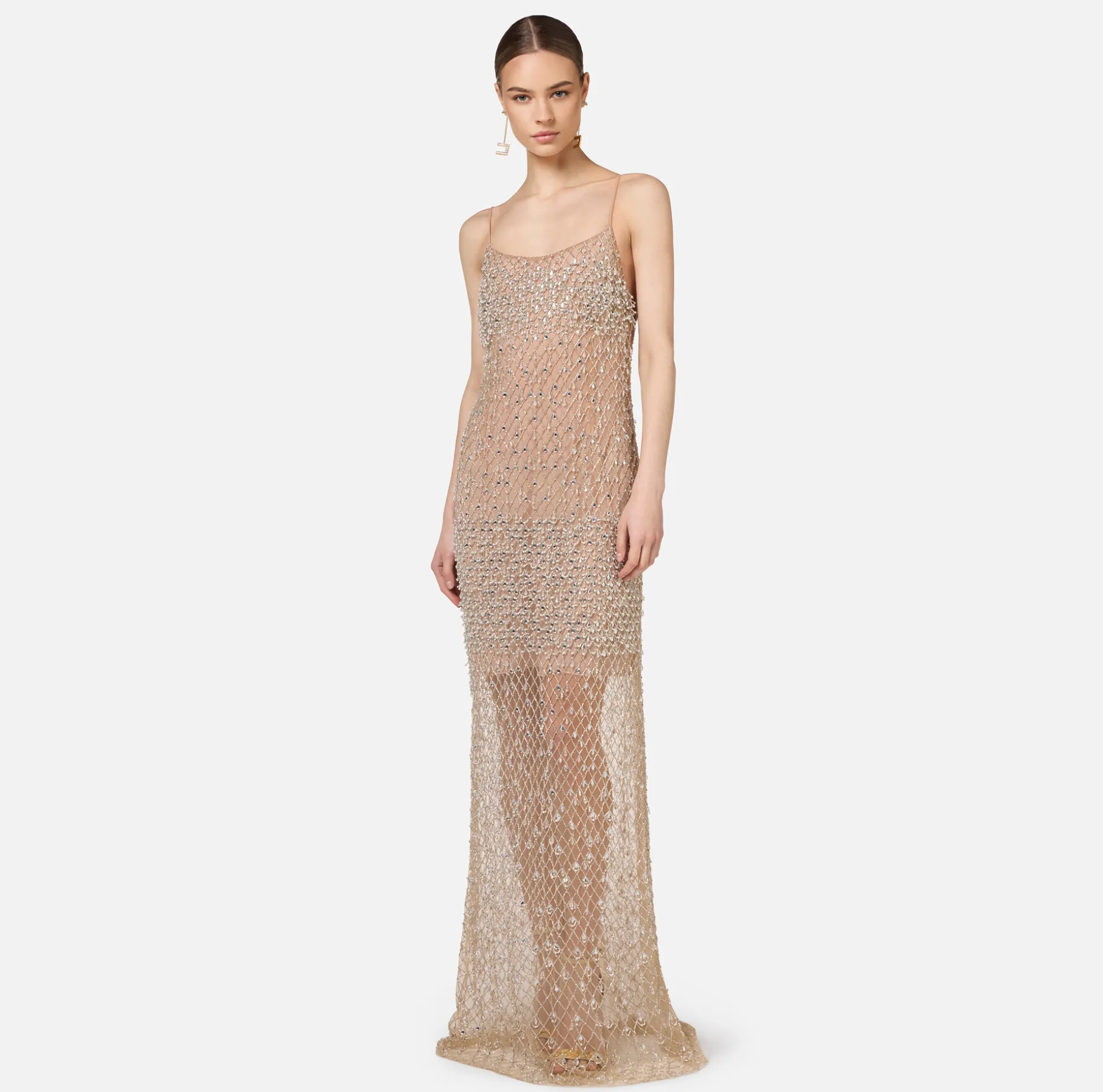 Elisabetta Franchi Red Carpet Dresses | Red Carpet | Tulle red carpet dress embroidered with diamond pattern sequins