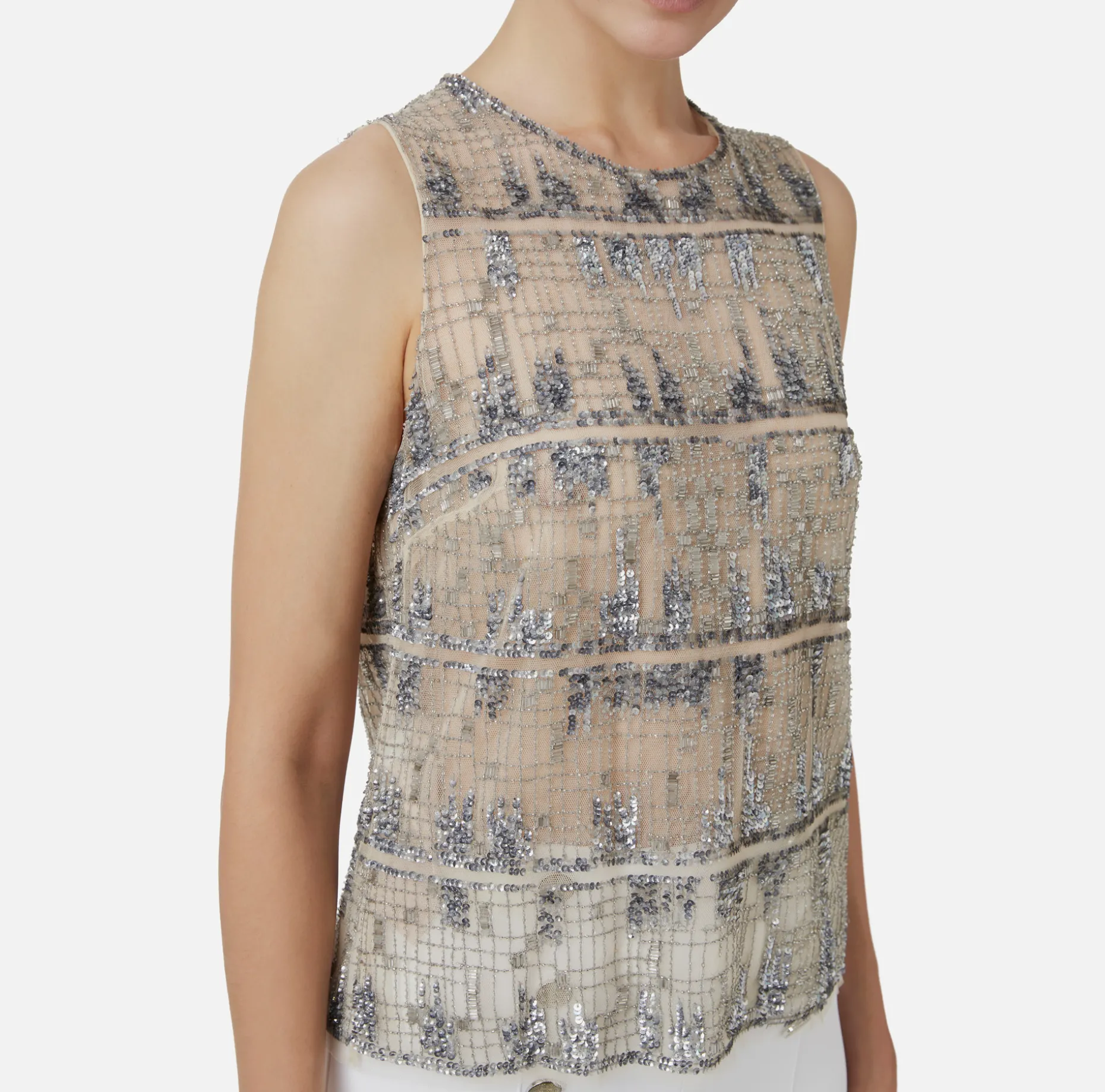 Elisabetta Franchi Top And T-Shirts | Tulle top embroidered with pixel pattern sequins