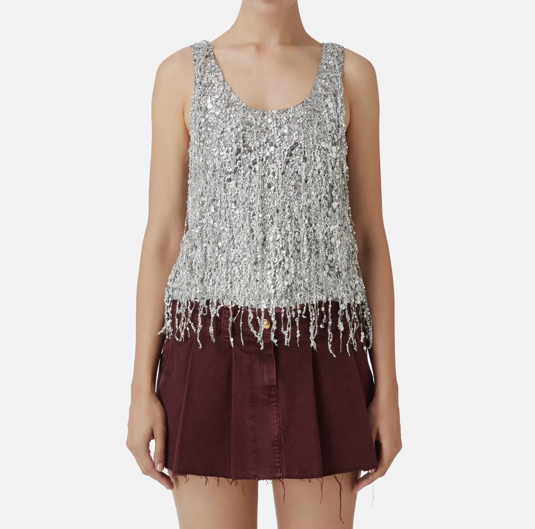 Elisabetta Franchi Top And T-Shirts | Tulle top embroidered with sequin fringes