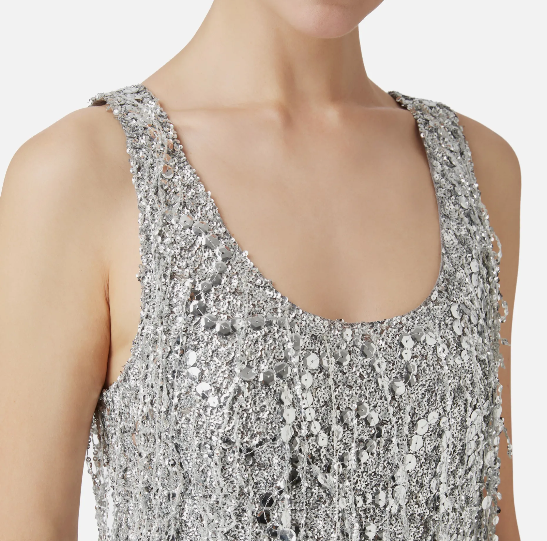 Elisabetta Franchi Top And T-Shirts | Tulle top embroidered with sequin fringes