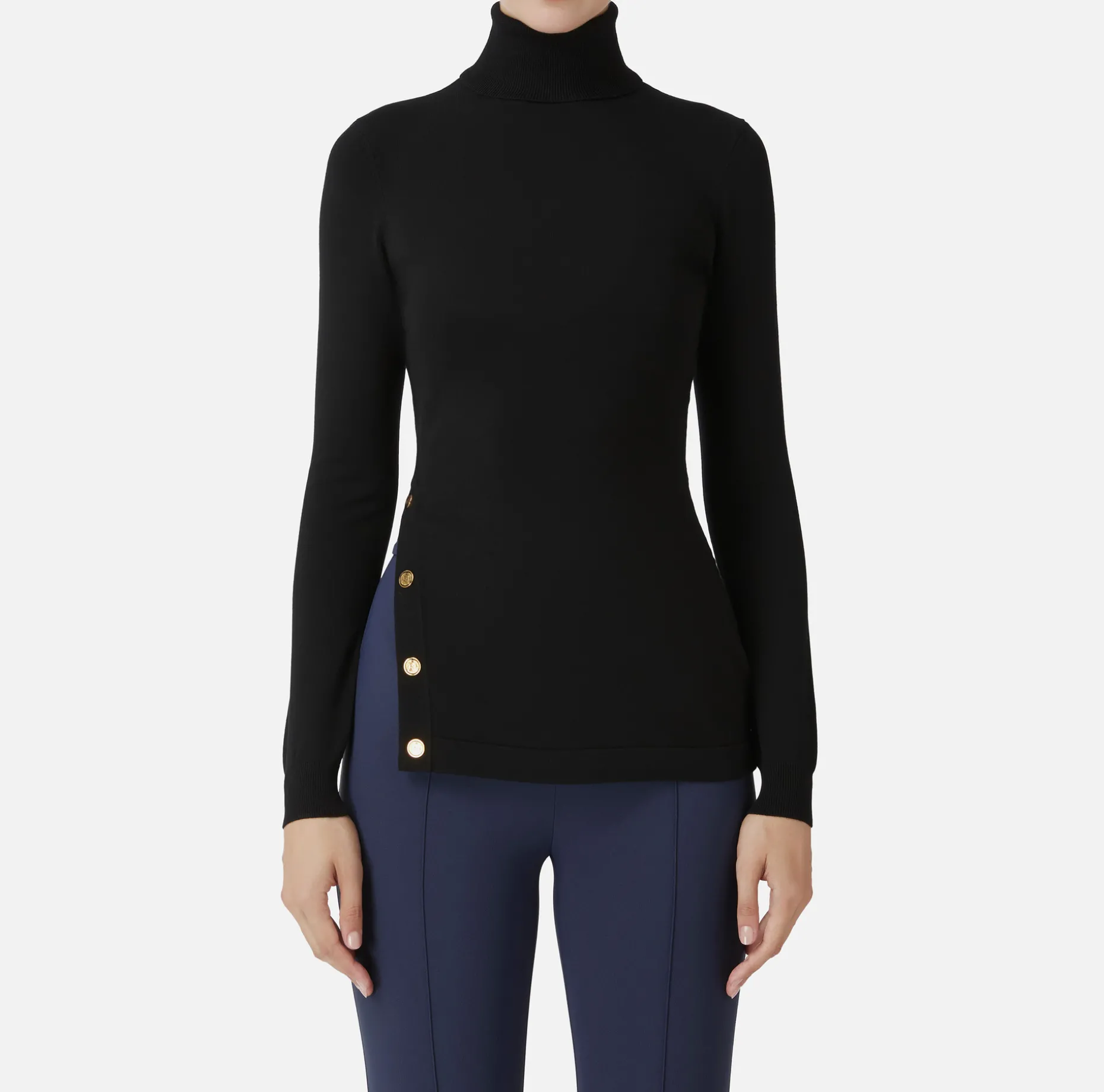 Elisabetta Franchi Knitwear And Sweatshirts | Turtleneck in viscose fabric with buttons on the side