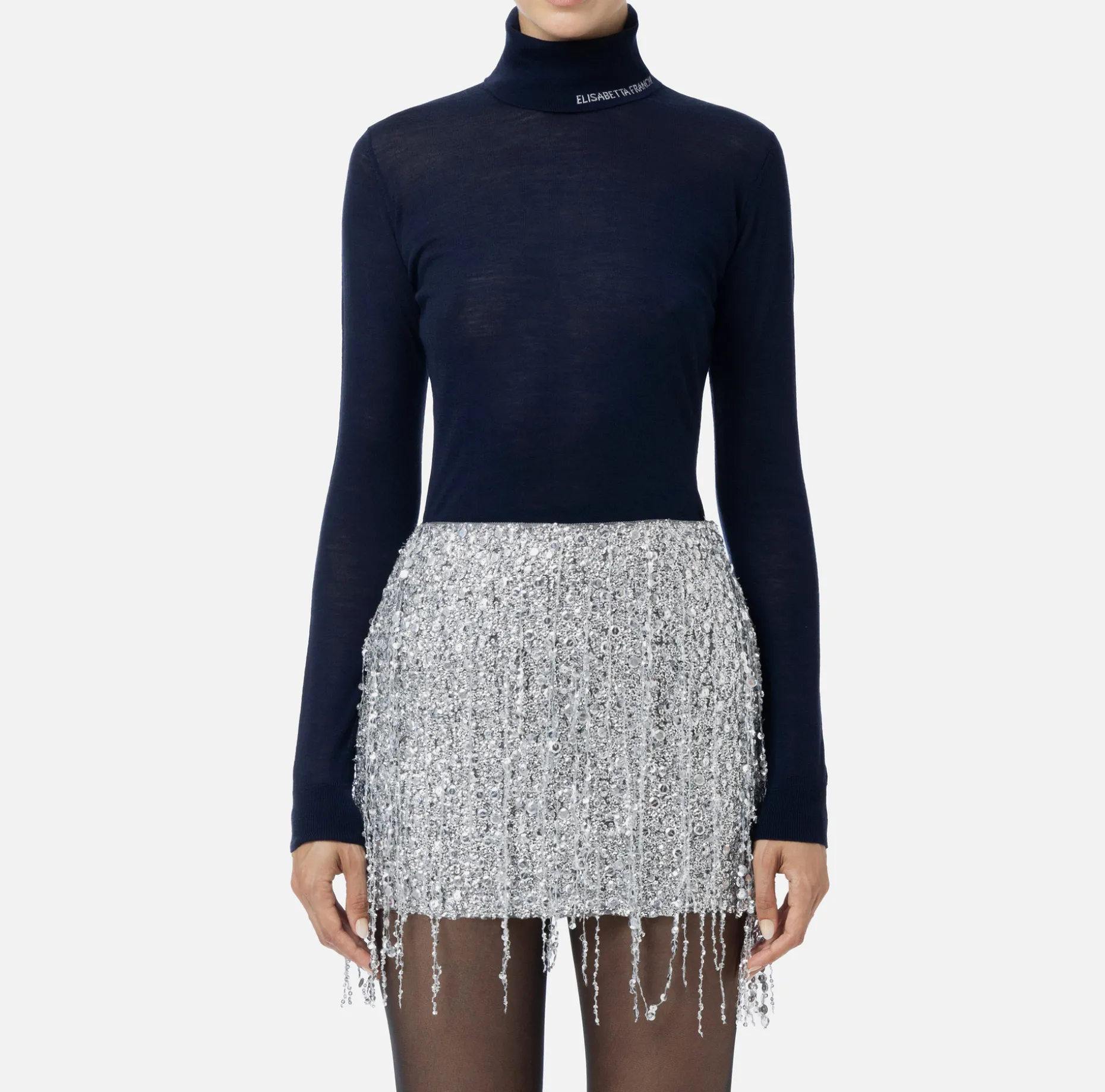 Elisabetta Franchi Knitwear And Sweatshirts | Turtleneck top in merino wool fabric with jacquard logo