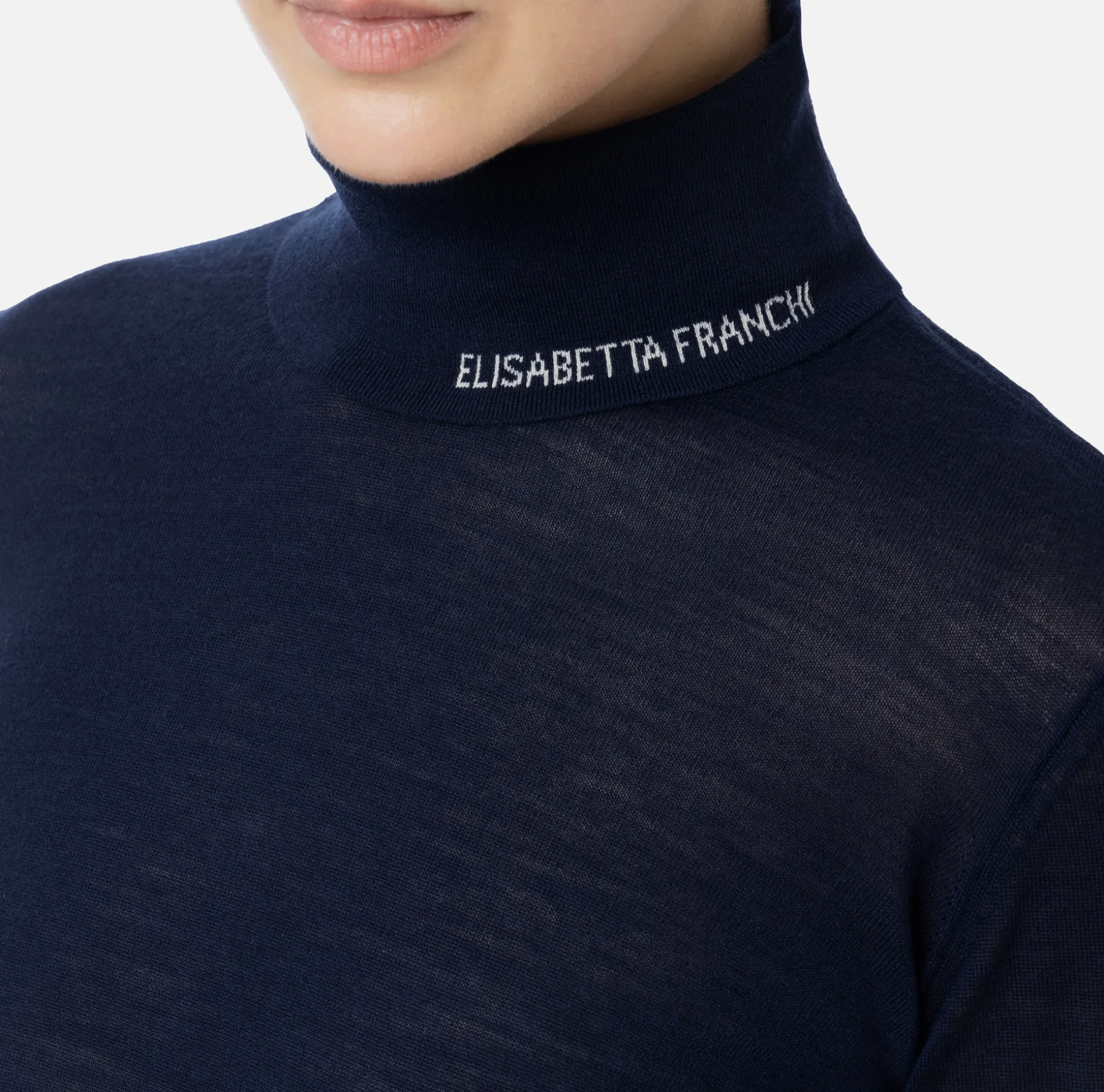 Elisabetta Franchi Knitwear And Sweatshirts | Turtleneck top in merino wool fabric with jacquard logo