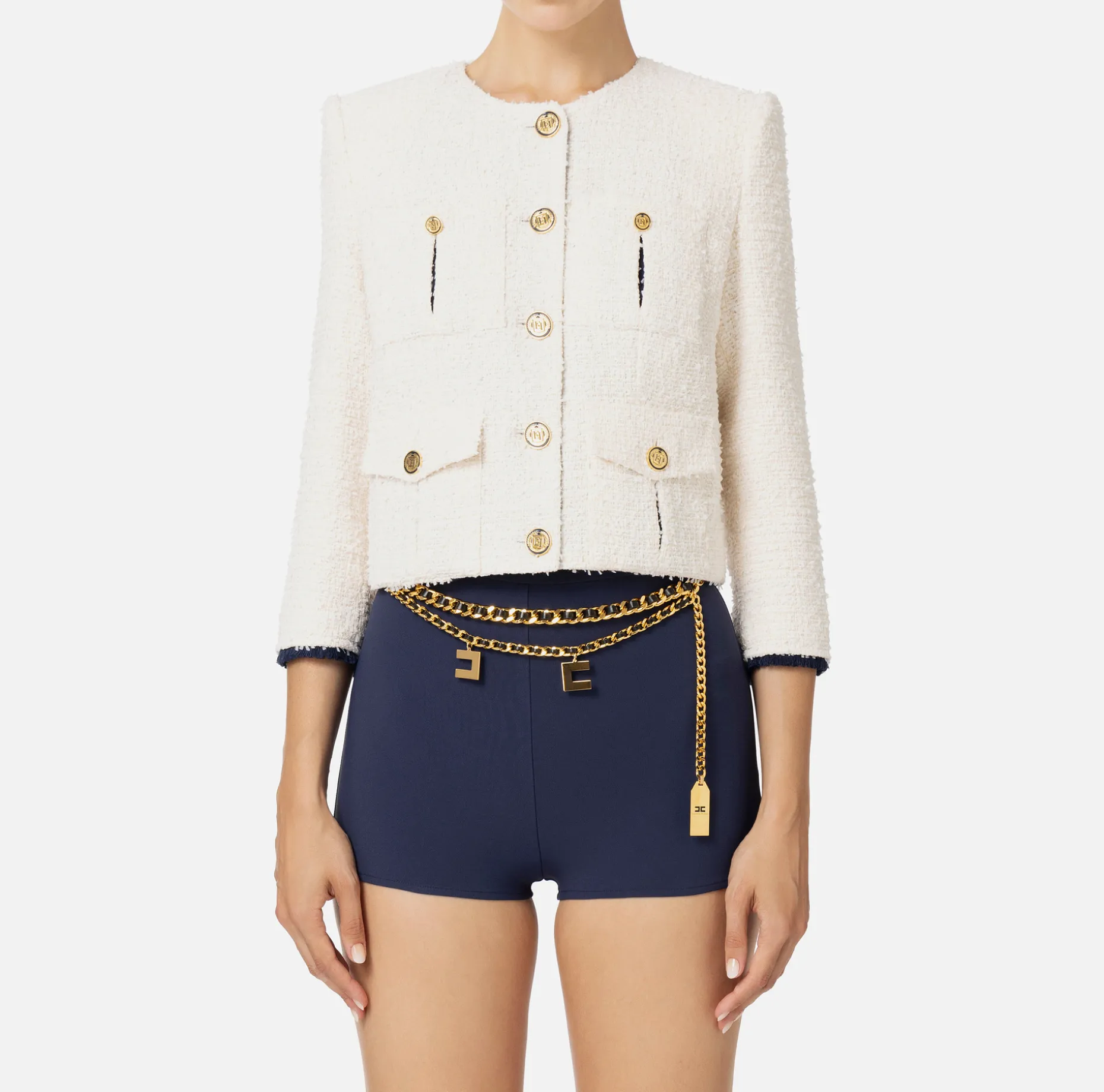 Elisabetta Franchi Jackets And Trench Coats | Tweed cropped jacket with pockets