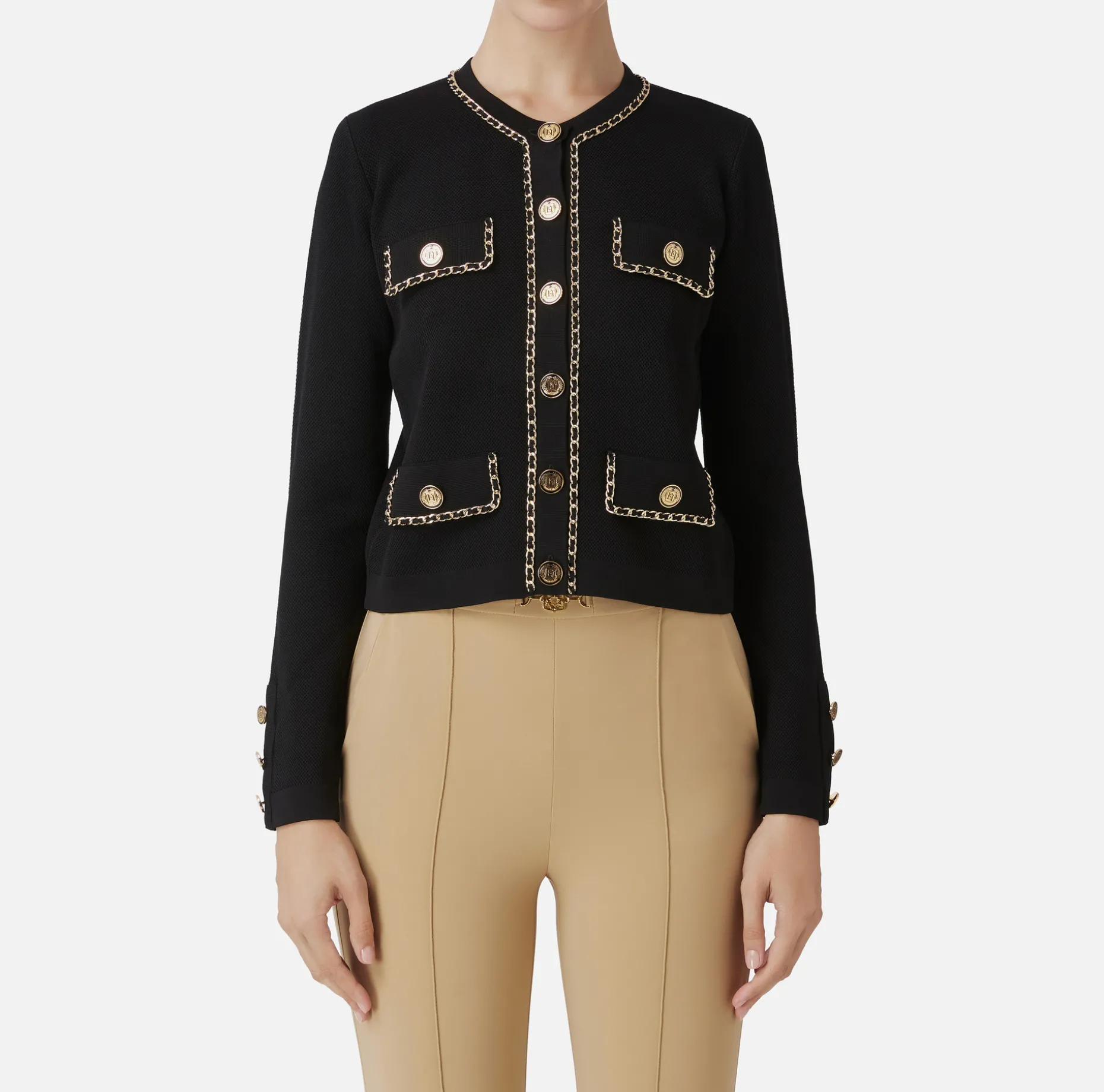 Elisabetta Franchi Knitwear And Sweatshirts | Viscose cropped jacket with chain