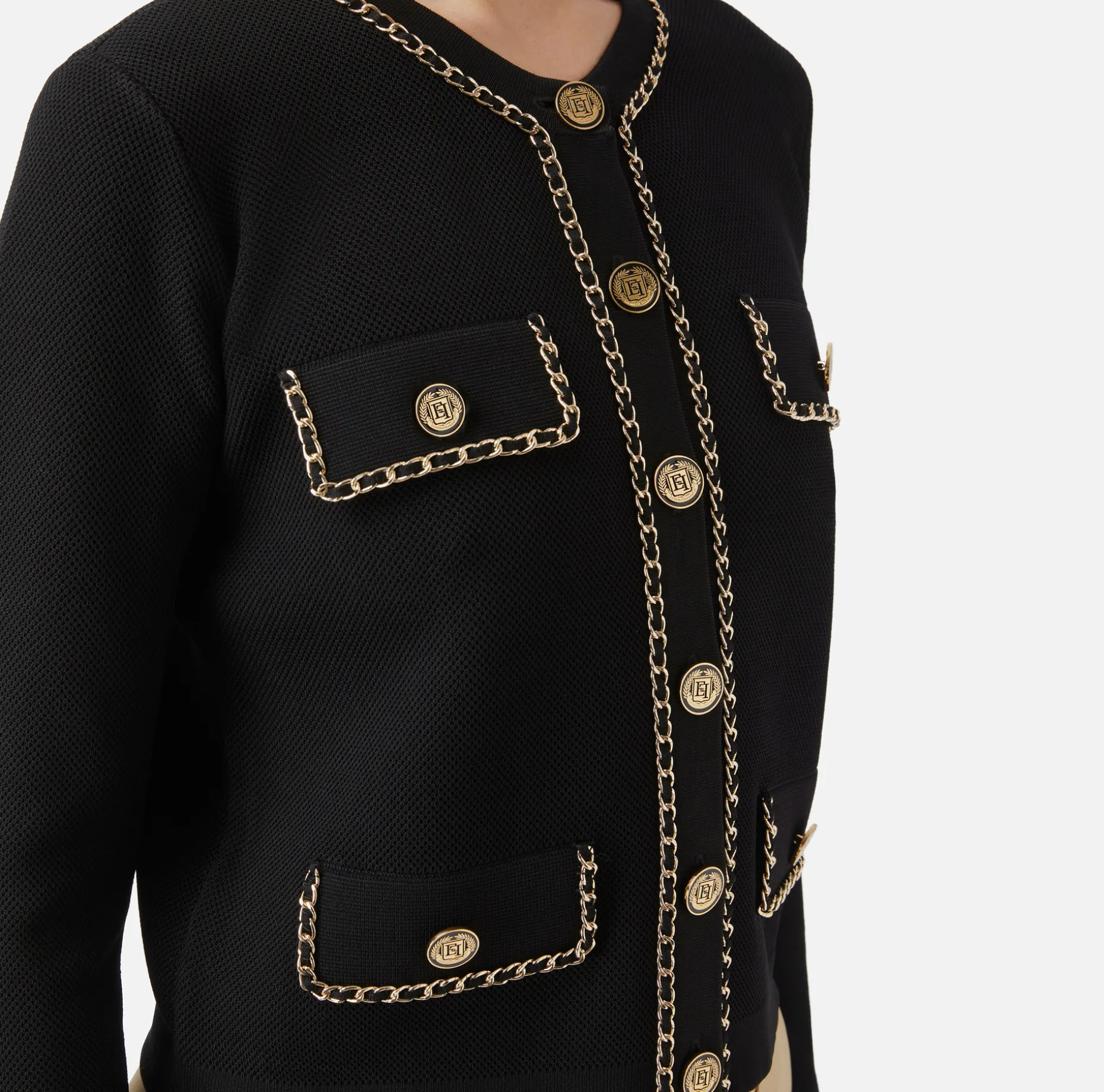 Elisabetta Franchi Knitwear And Sweatshirts | Viscose cropped jacket with chain