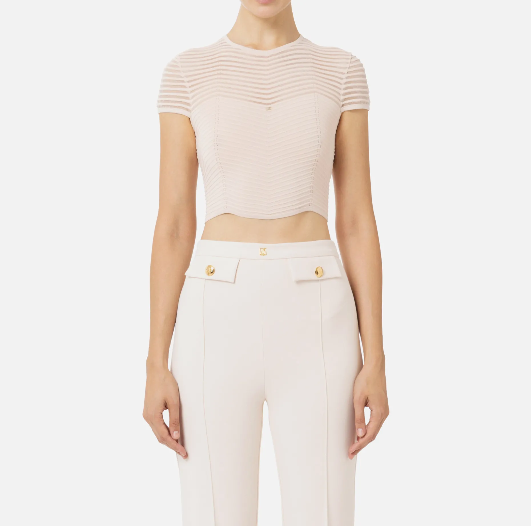 Elisabetta Franchi Top And T-Shirts | Viscose cropped top with herringbone pattern