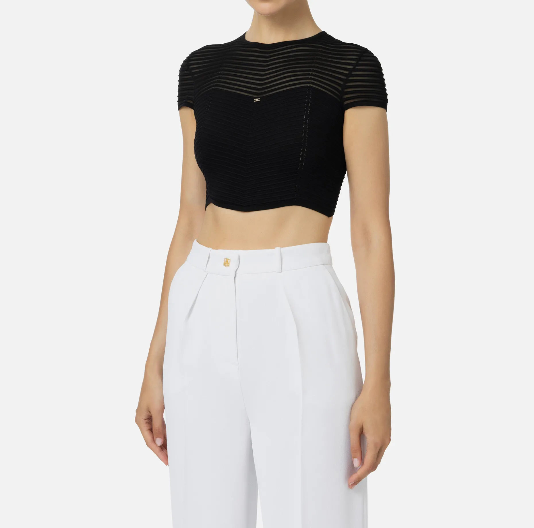 Elisabetta Franchi Top And T-Shirts | Viscose cropped top with herringbone pattern