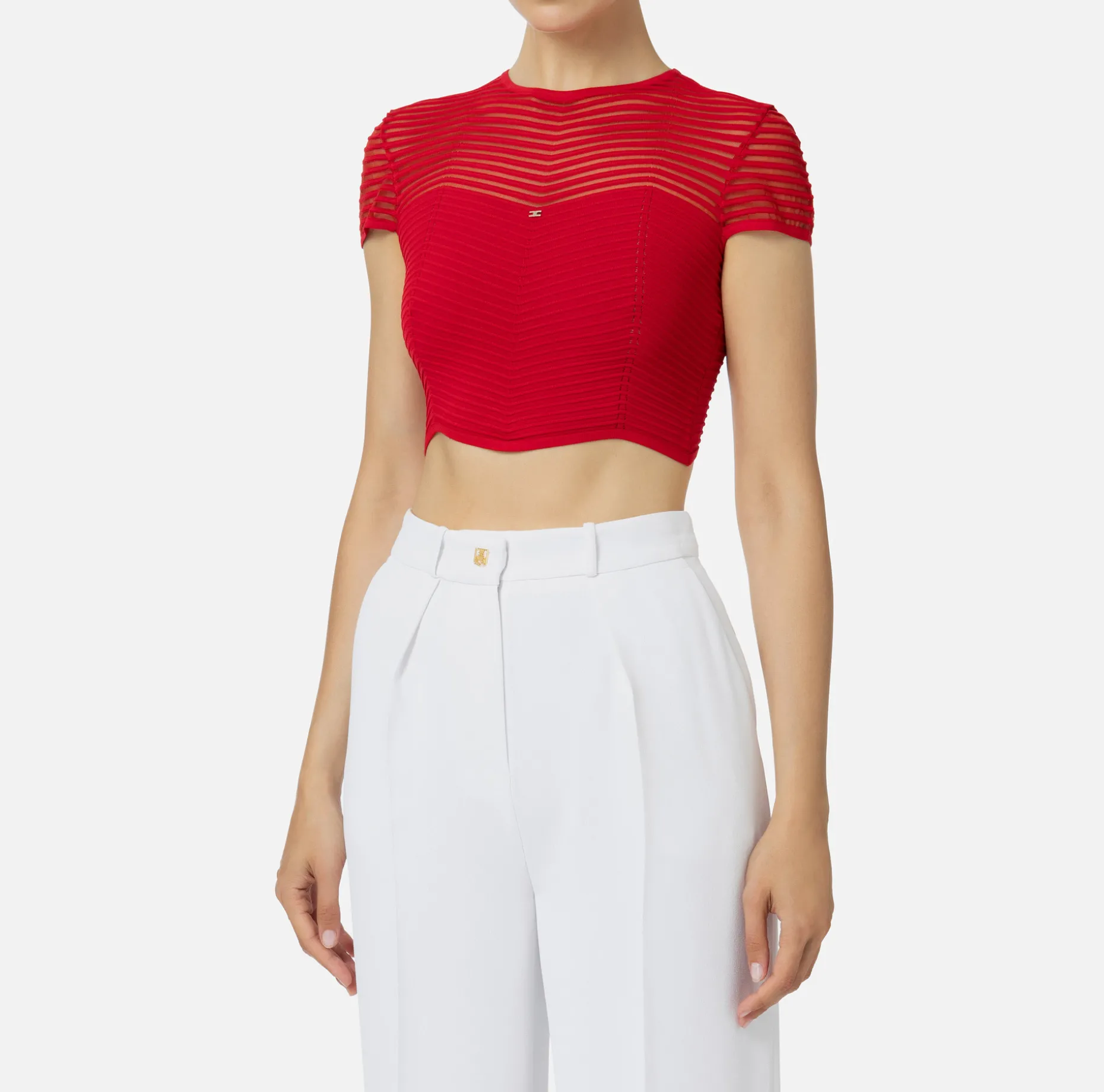 Elisabetta Franchi Top And T-Shirts | Viscose cropped top with herringbone pattern