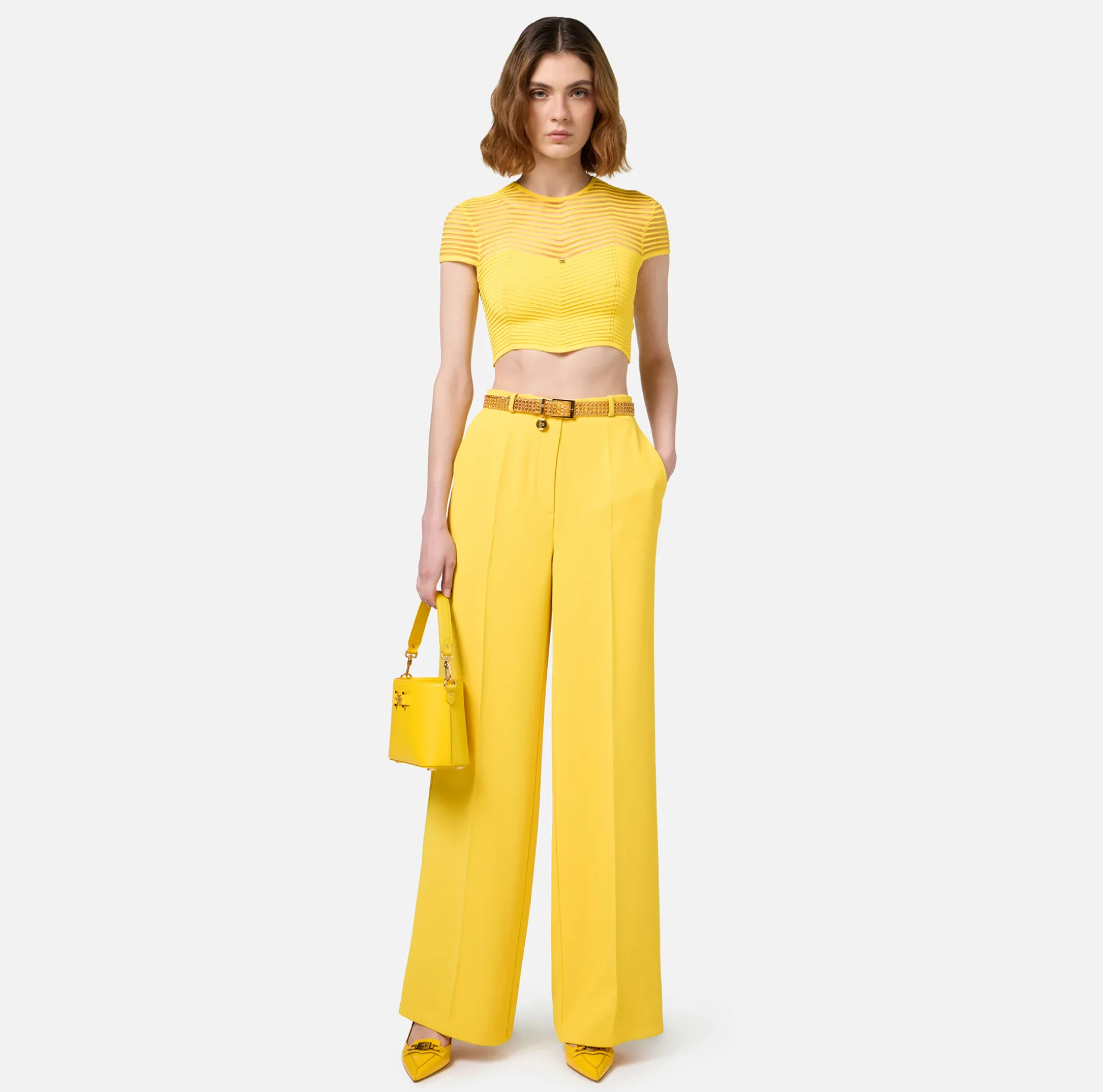 Elisabetta Franchi Top And T-Shirts | Viscose cropped top with herringbone pattern