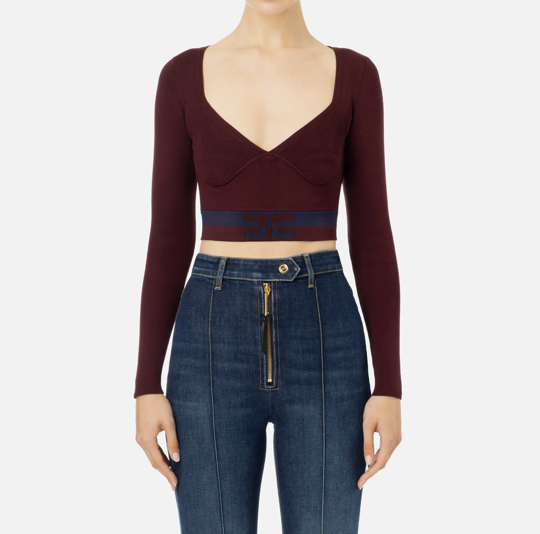 Elisabetta Franchi Knitwear And Sweatshirts | Viscose cropped top with logo bands