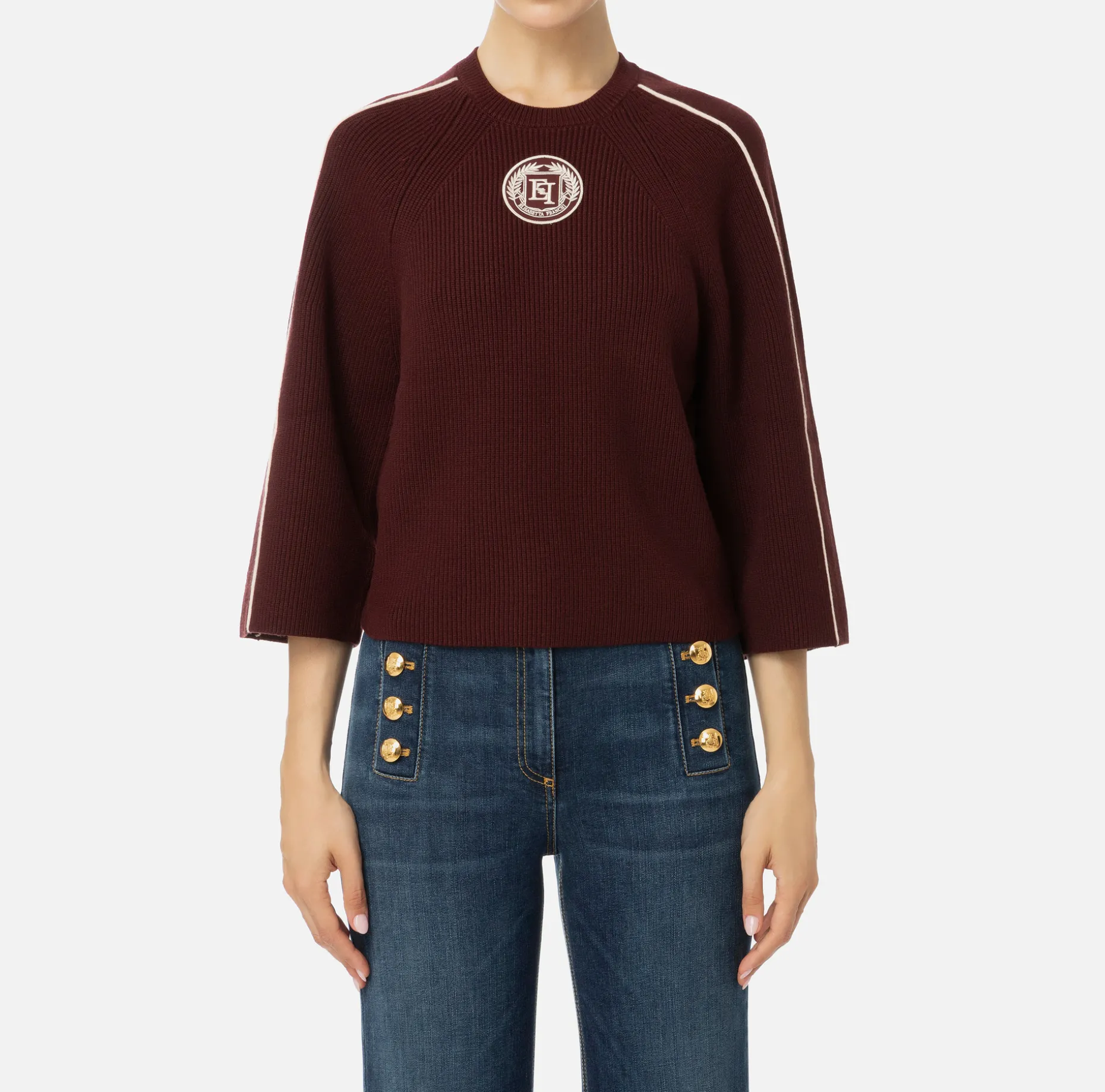 Elisabetta Franchi Knitwear And Sweatshirts | Viscose cropped top with logo patch