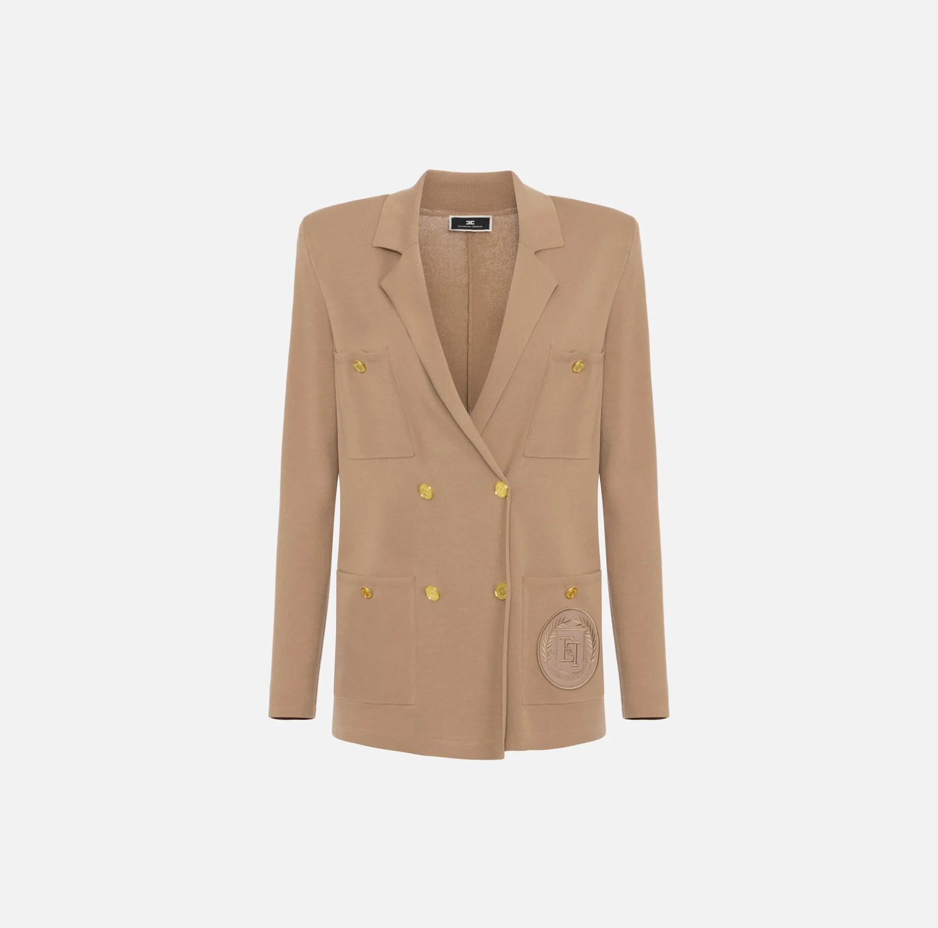 Elisabetta Franchi Knitwear And Sweatshirts | Jackets And Trench Coats | Viscose double-breasted jacket with logo patch