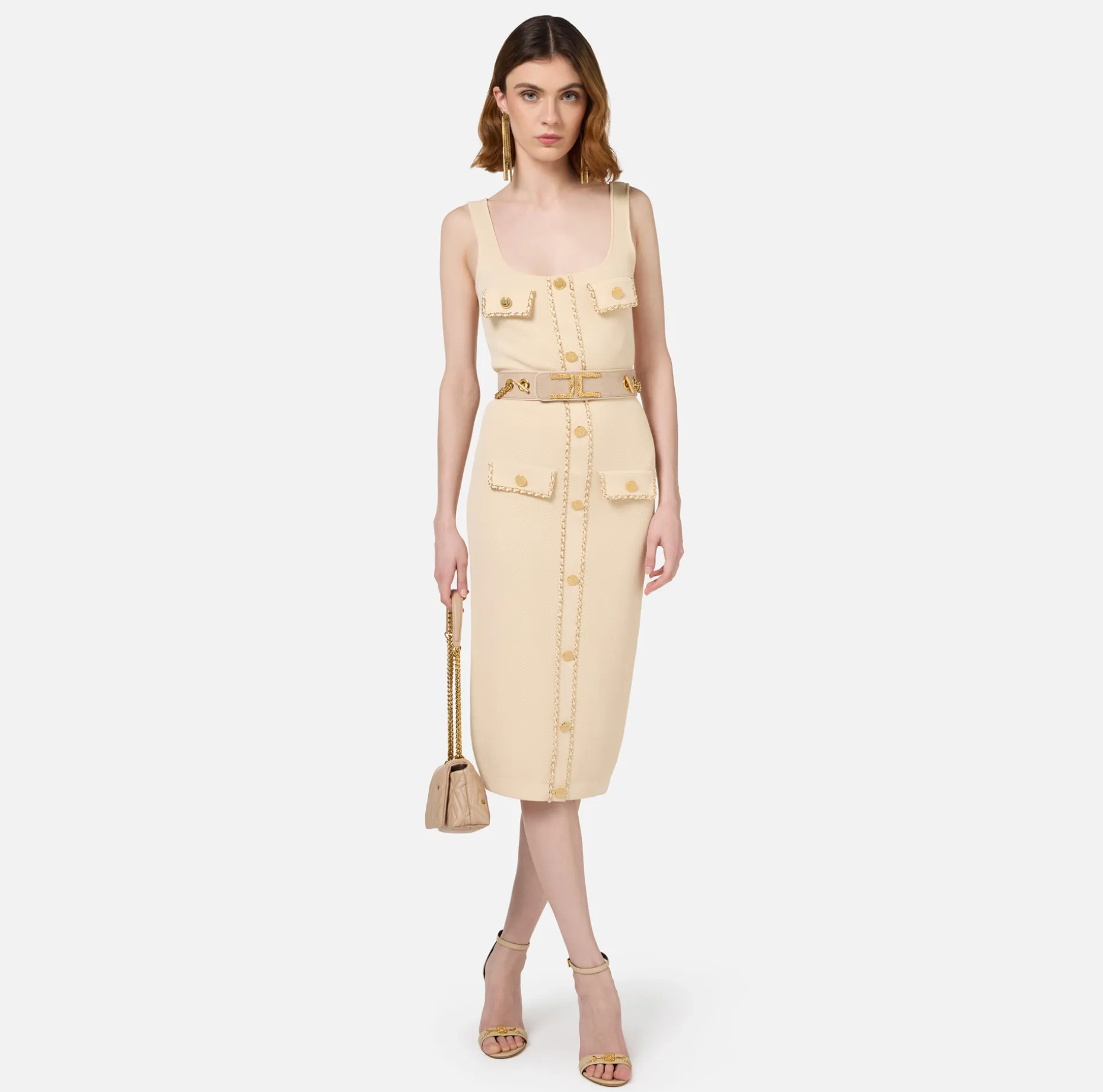 Elisabetta Franchi Midi Dresses | Knitted Dresses | Viscose midi dress with chain