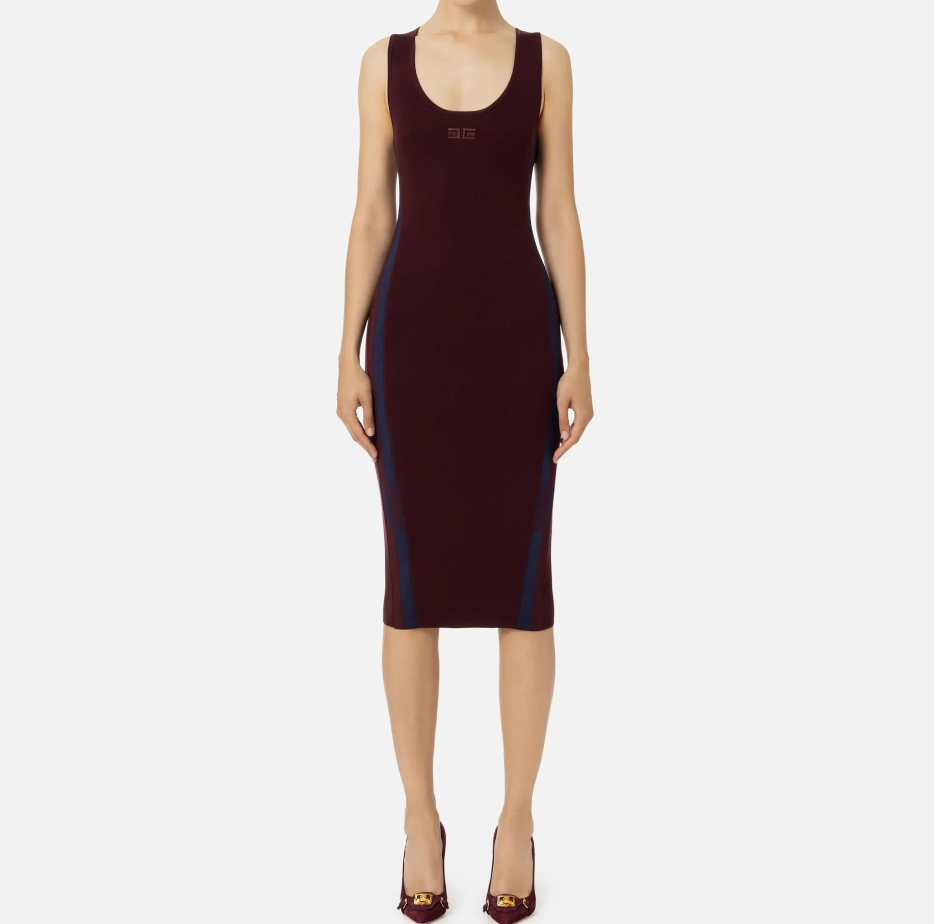 Elisabetta Franchi Midi Dresses | Knitted Dresses | Viscose midi dress with logo bands