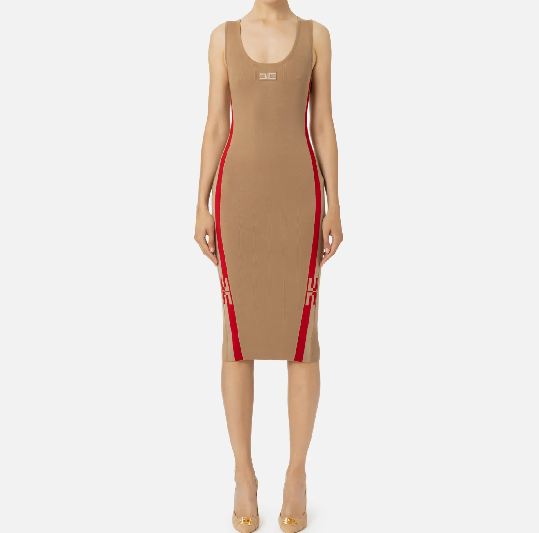 Elisabetta Franchi Midi Dresses | Knitted Dresses | Viscose midi dress with logo bands