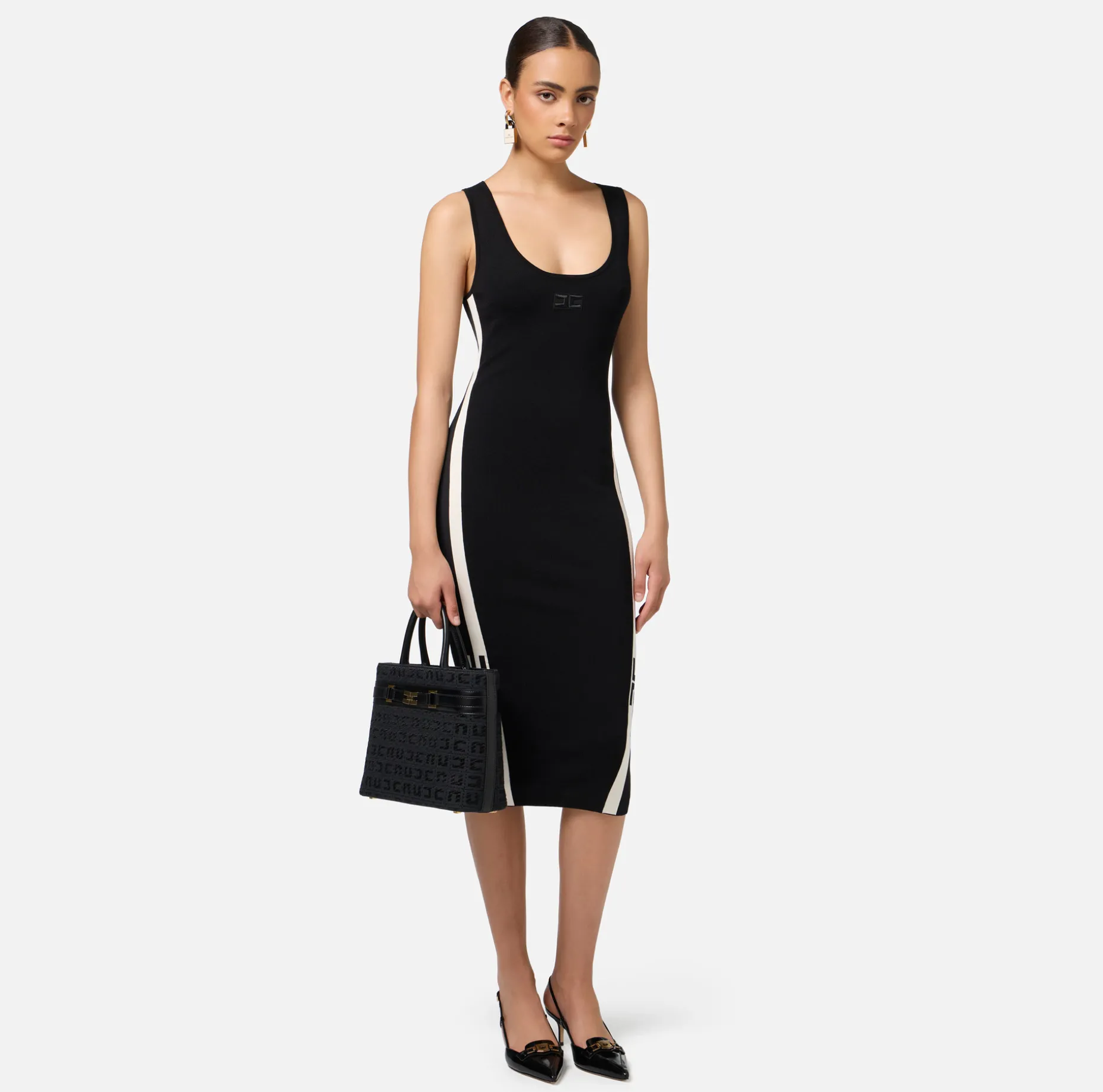 Elisabetta Franchi Midi Dresses | Knitted Dresses | Viscose midi dress with logo bands