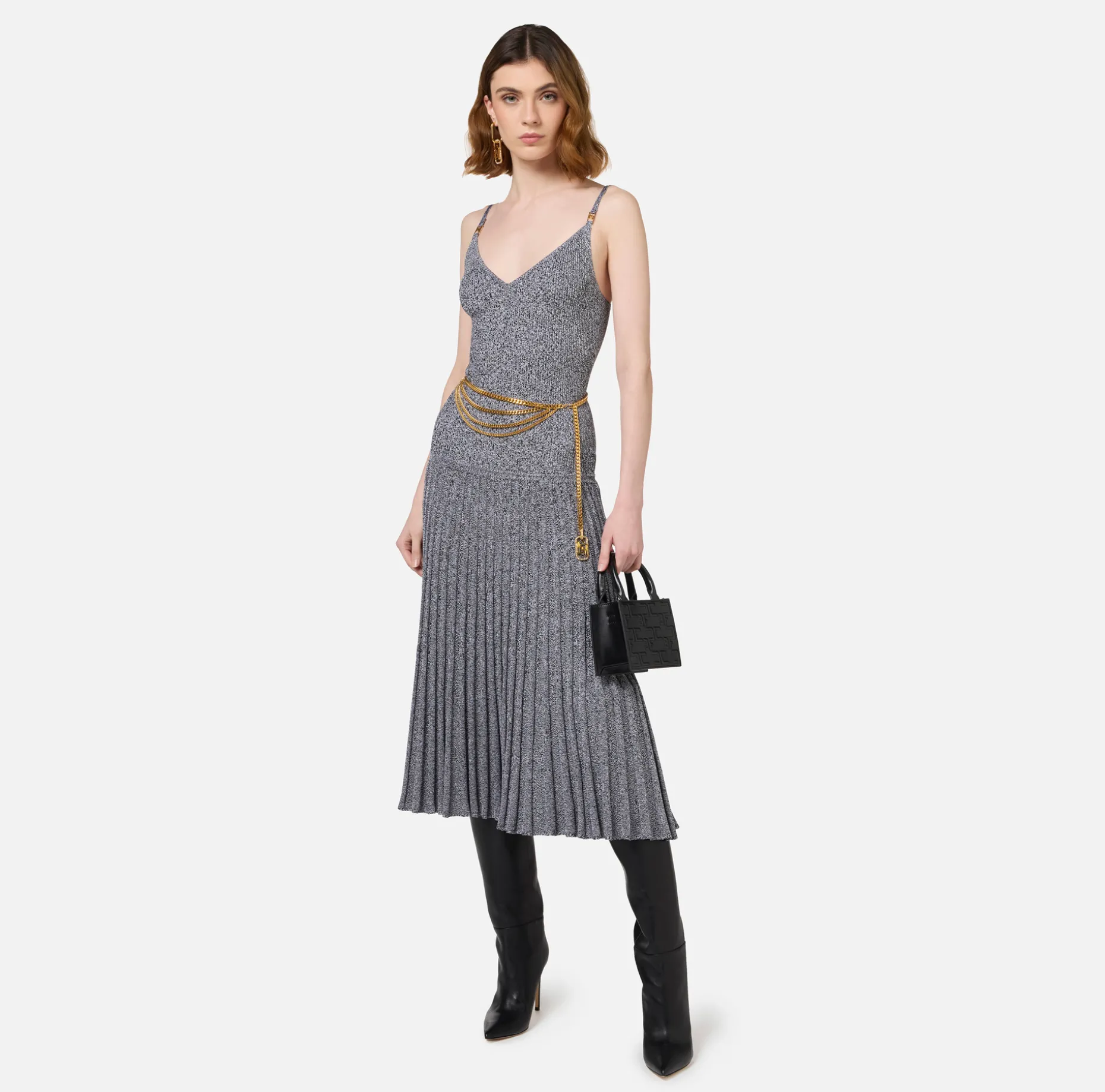 Elisabetta Franchi Midi Dresses | Knitted Dresses | Viscose midi dress with pleated effect