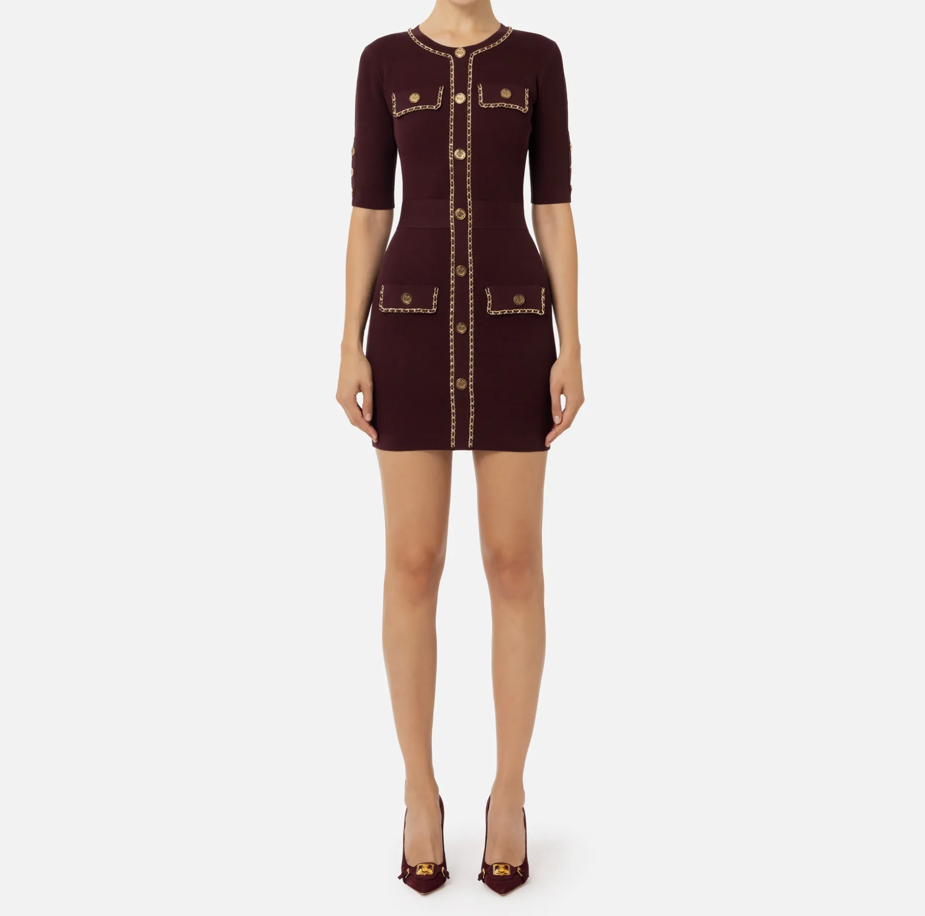 Elisabetta Franchi Knitted Dresses | Mini Dresses | Viscose mini dress with chain