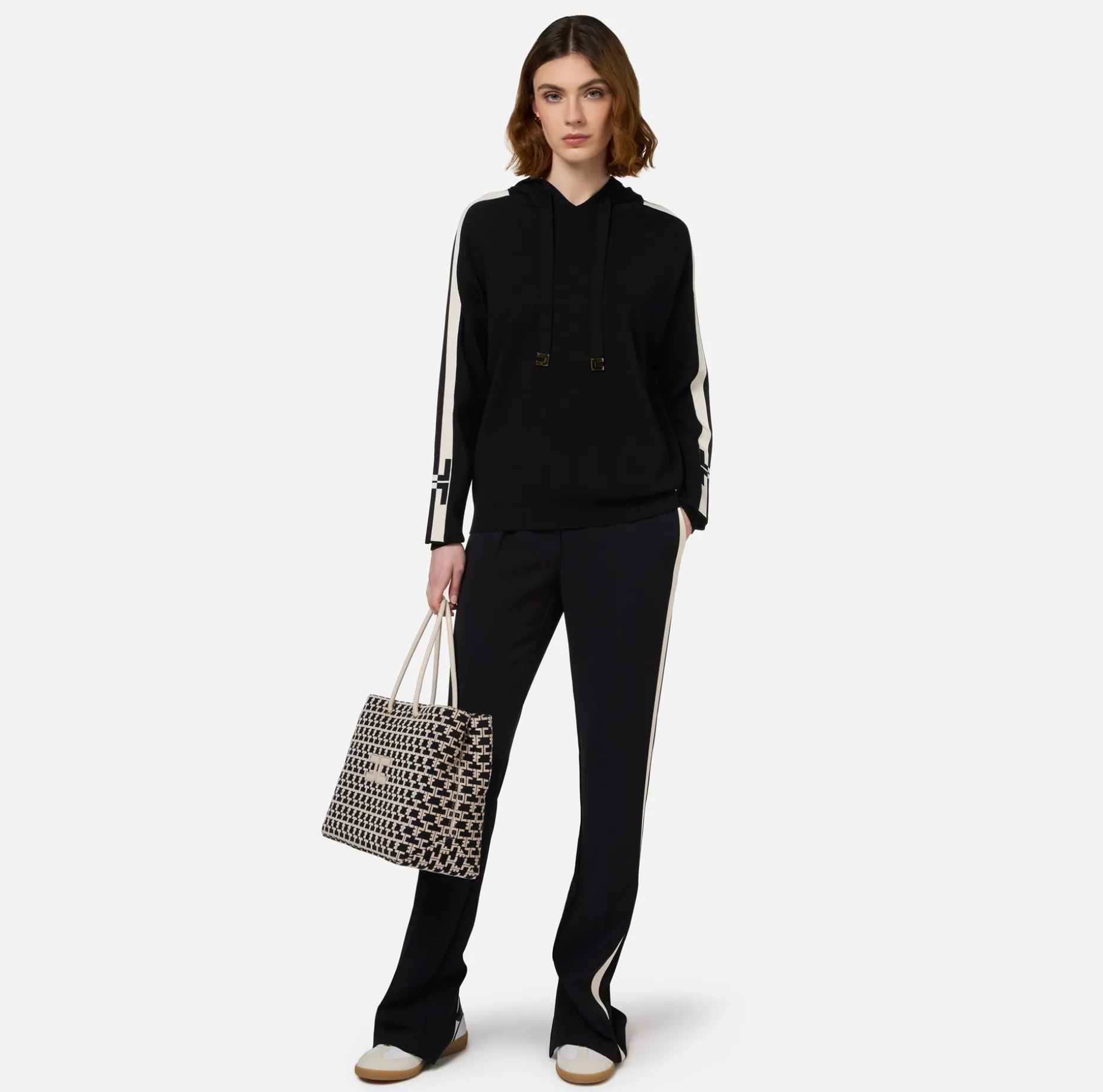 Elisabetta Franchi Knitwear And Sweatshirts | Viscose sweatshirt with hood and logo bands