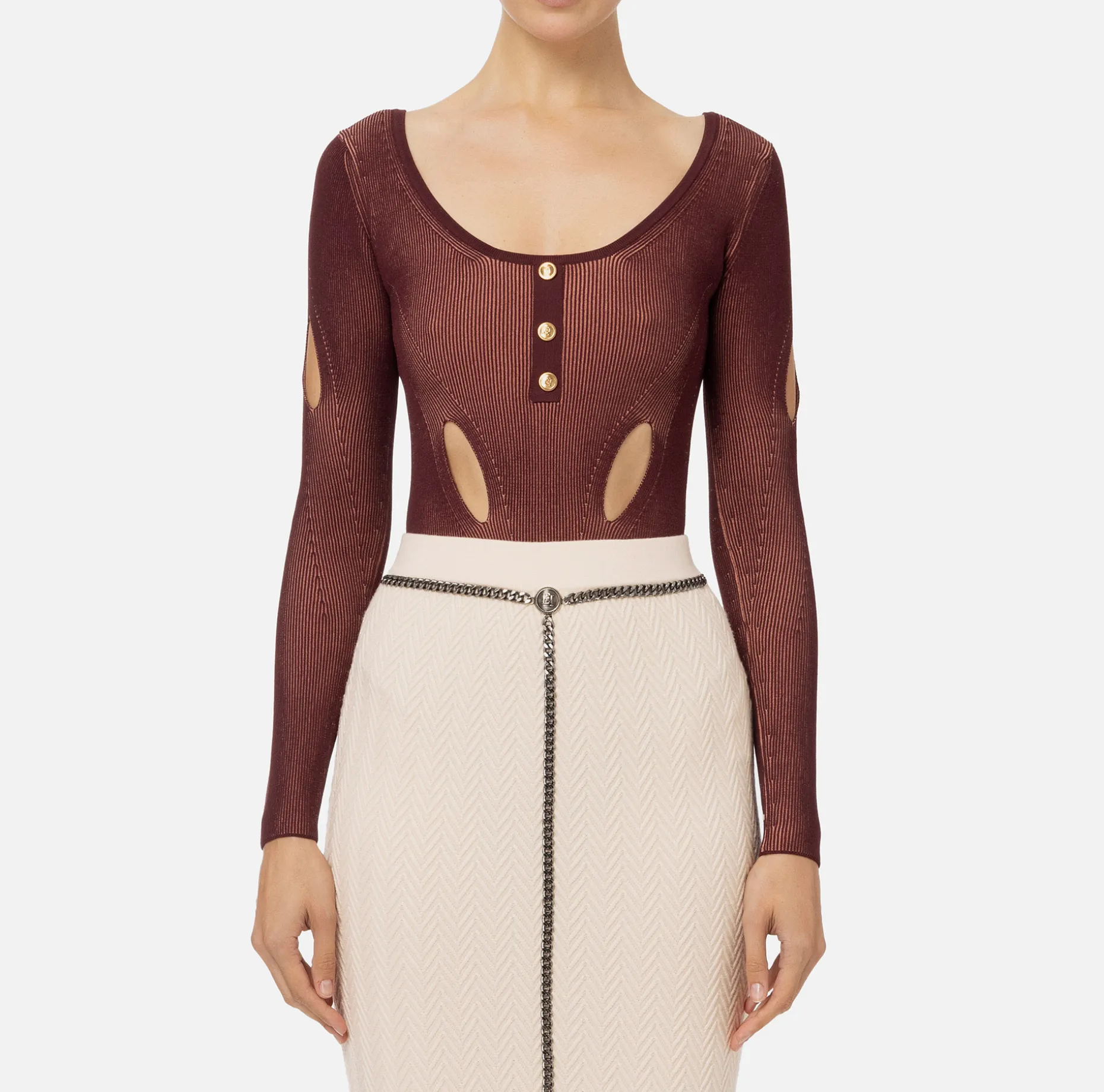 Elisabetta Franchi Top And T-Shirts | Viscose-blend bodysuit with cut-outs