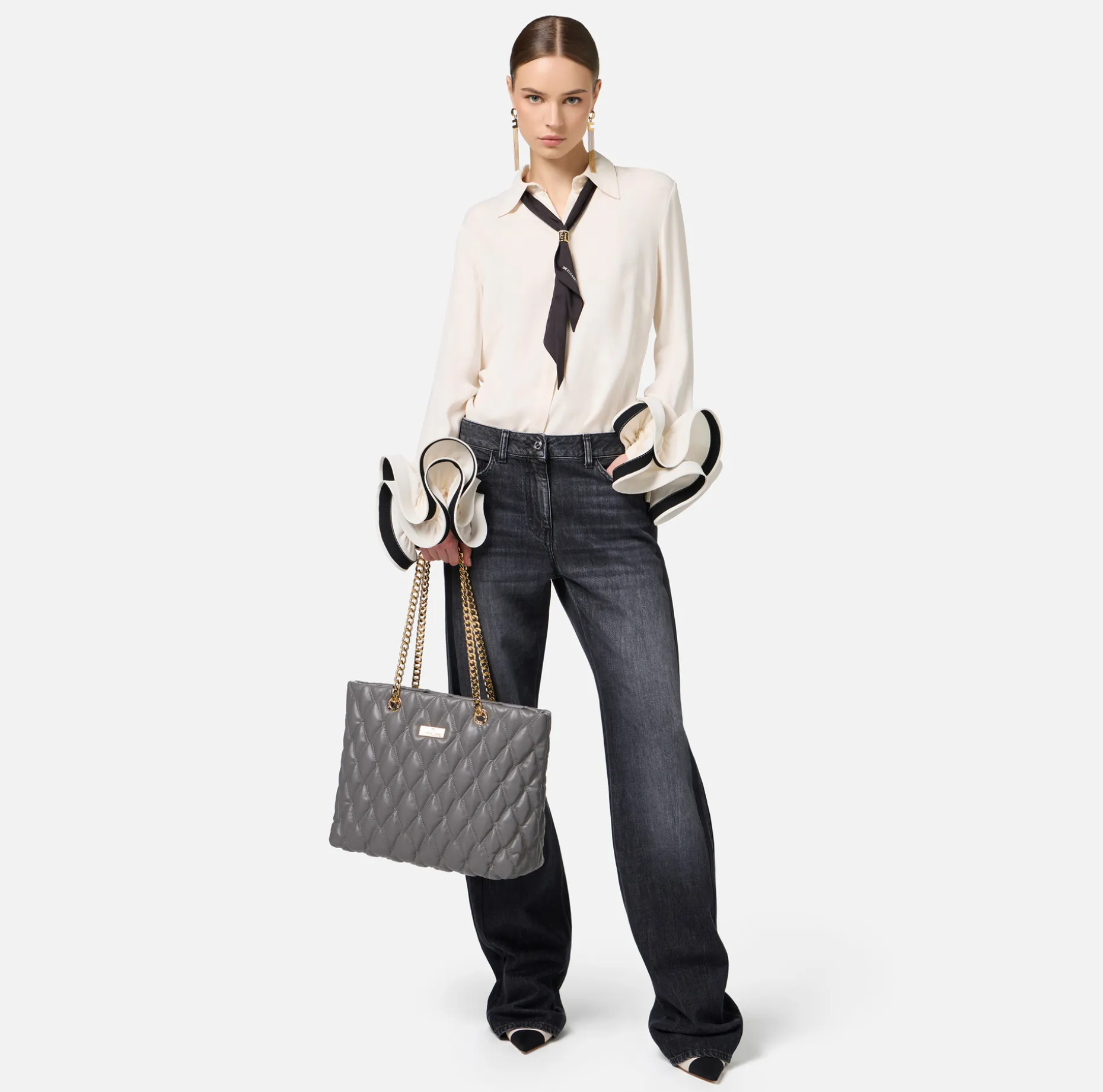 Elisabetta Franchi Jeans | Wide leg organic cotton jeans with satin bands