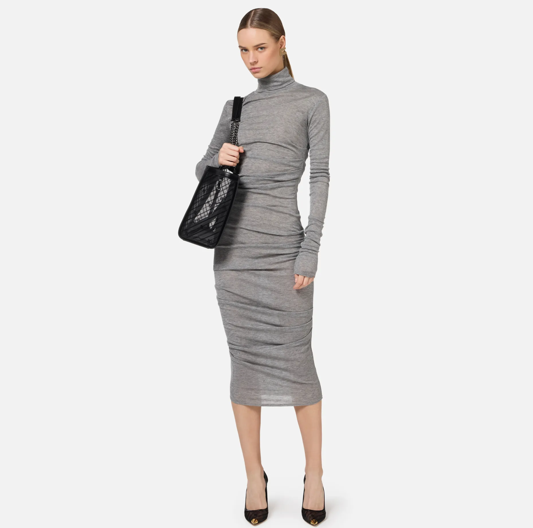 Elisabetta Franchi Midi Dresses | Dresses | Wool and jersey midi dress with logo