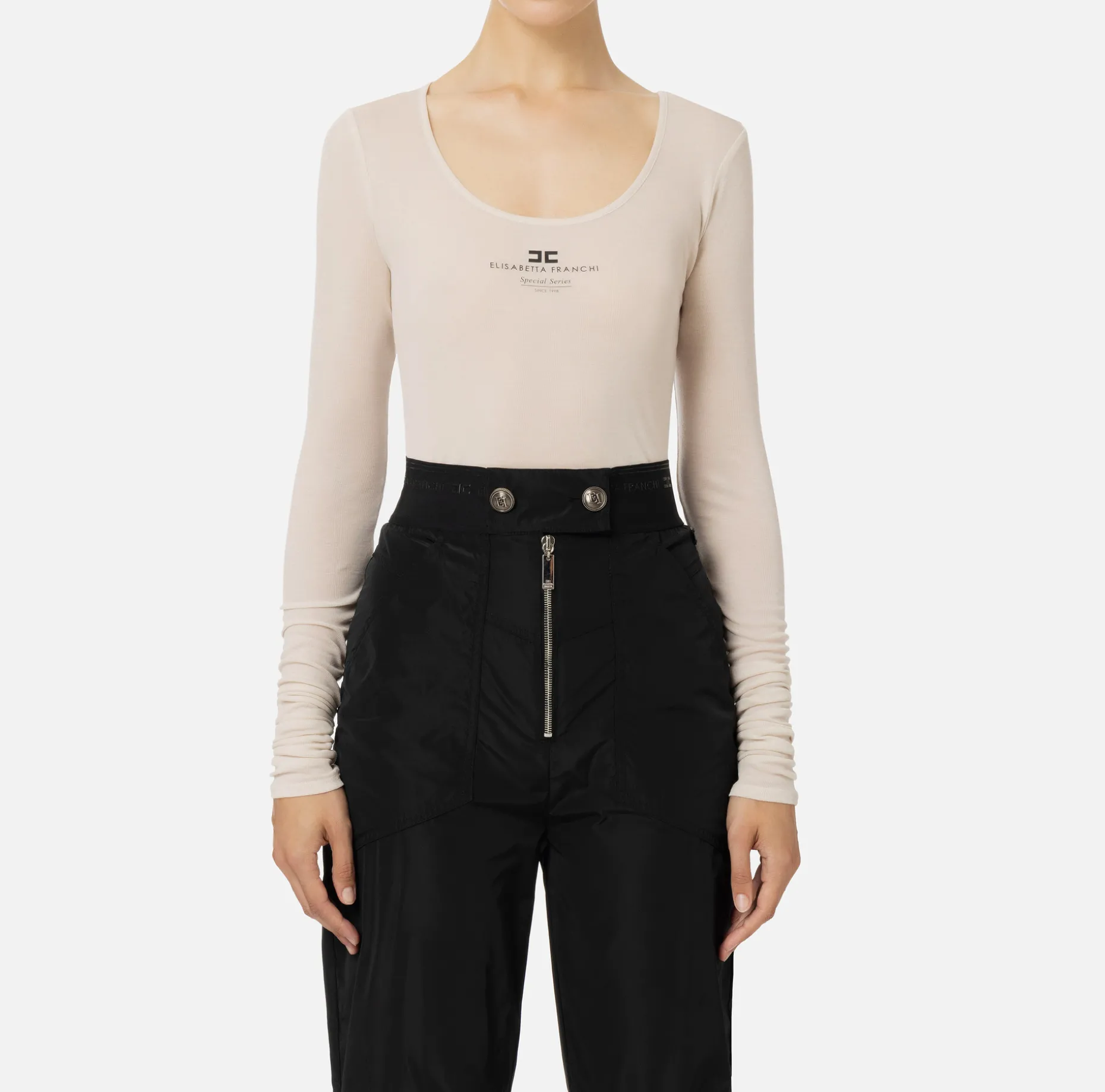 Elisabetta Franchi Top And T-Shirts | Wool and jersey top with logo