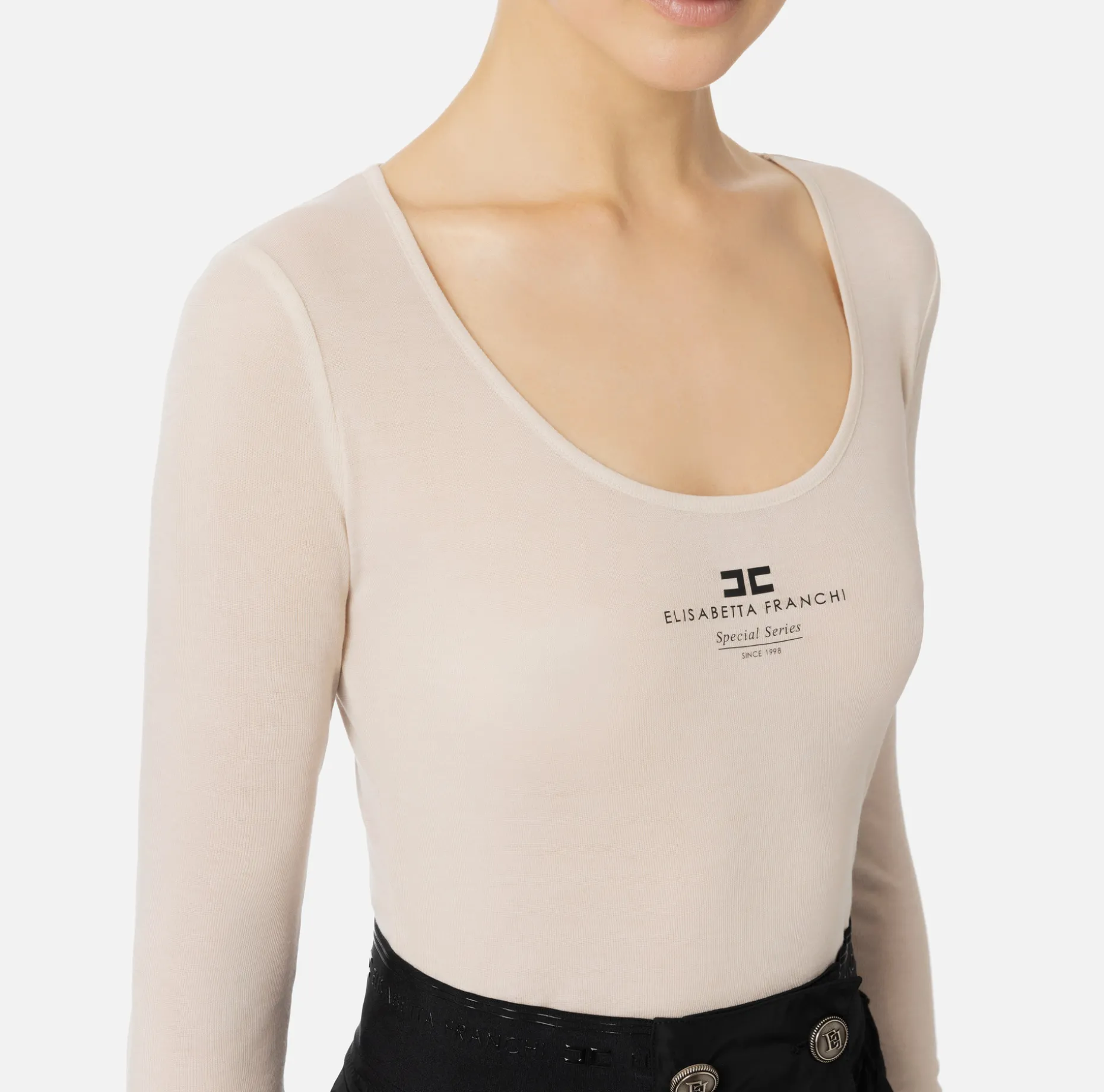 Elisabetta Franchi Top And T-Shirts | Wool and jersey top with logo