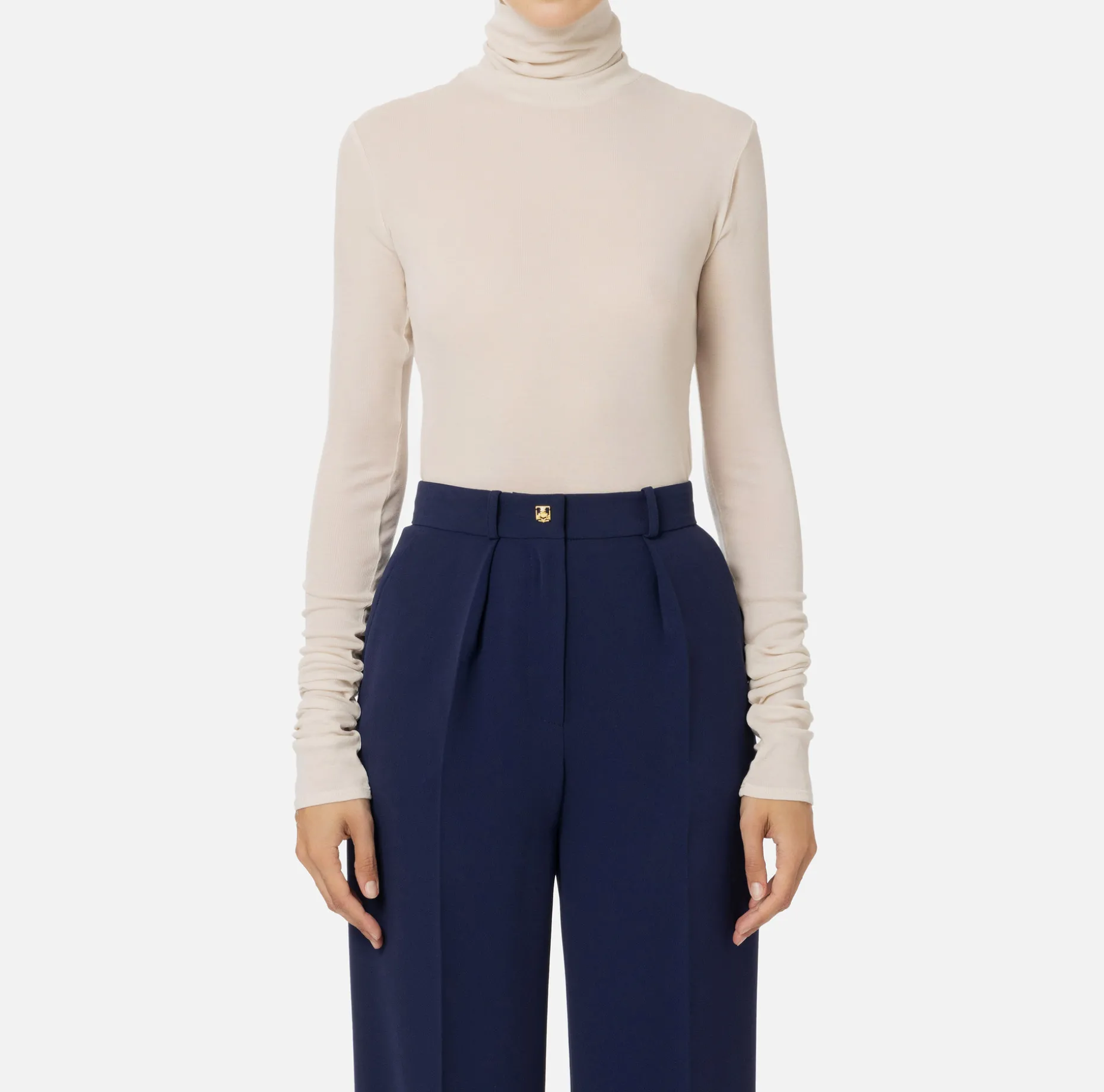 Elisabetta Franchi Top And T-Shirts | Wool and jersey turtleneck with logo