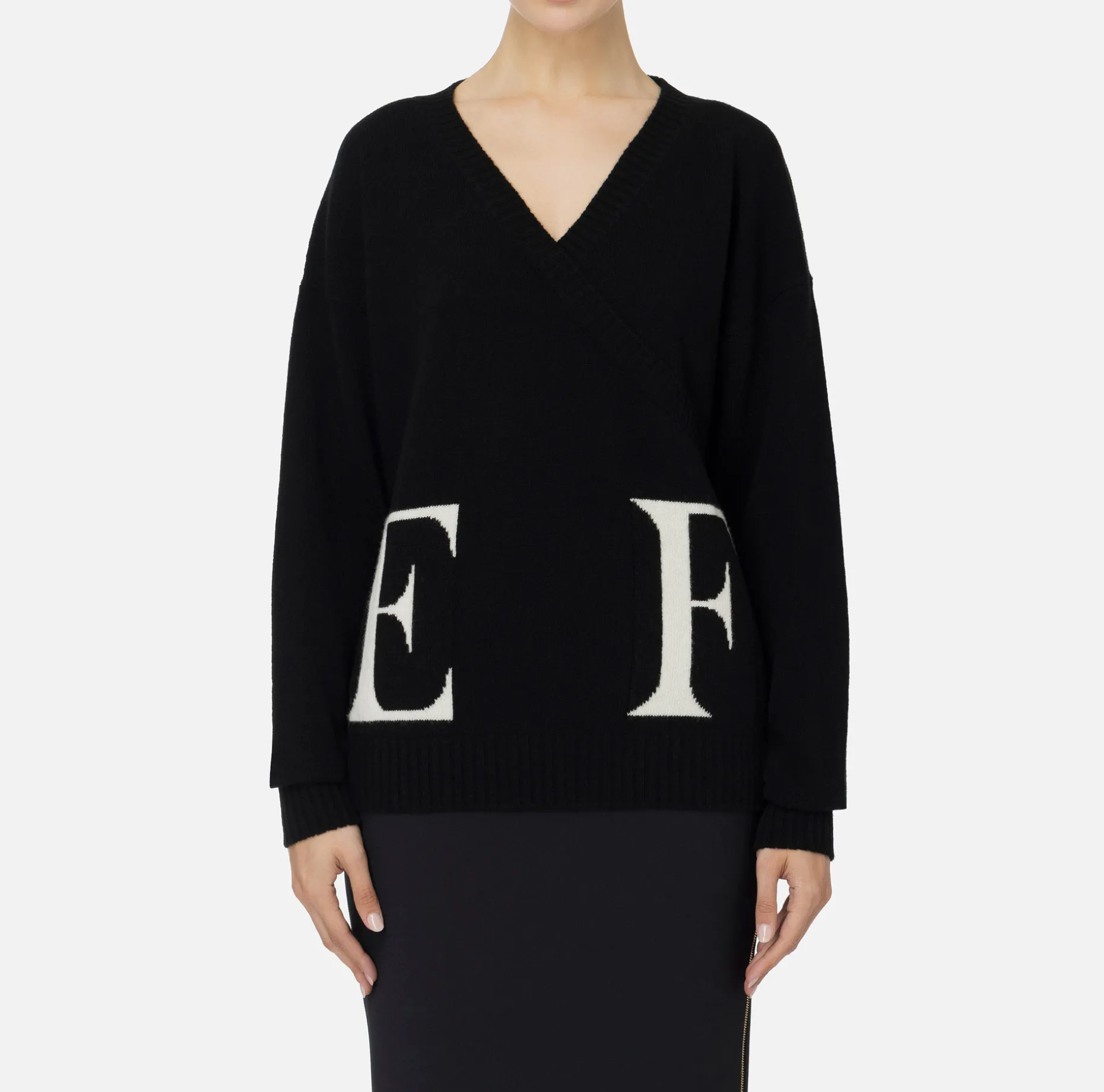 Elisabetta Franchi Knitwear And Sweatshirts | Wool blend crossover jumper with logo