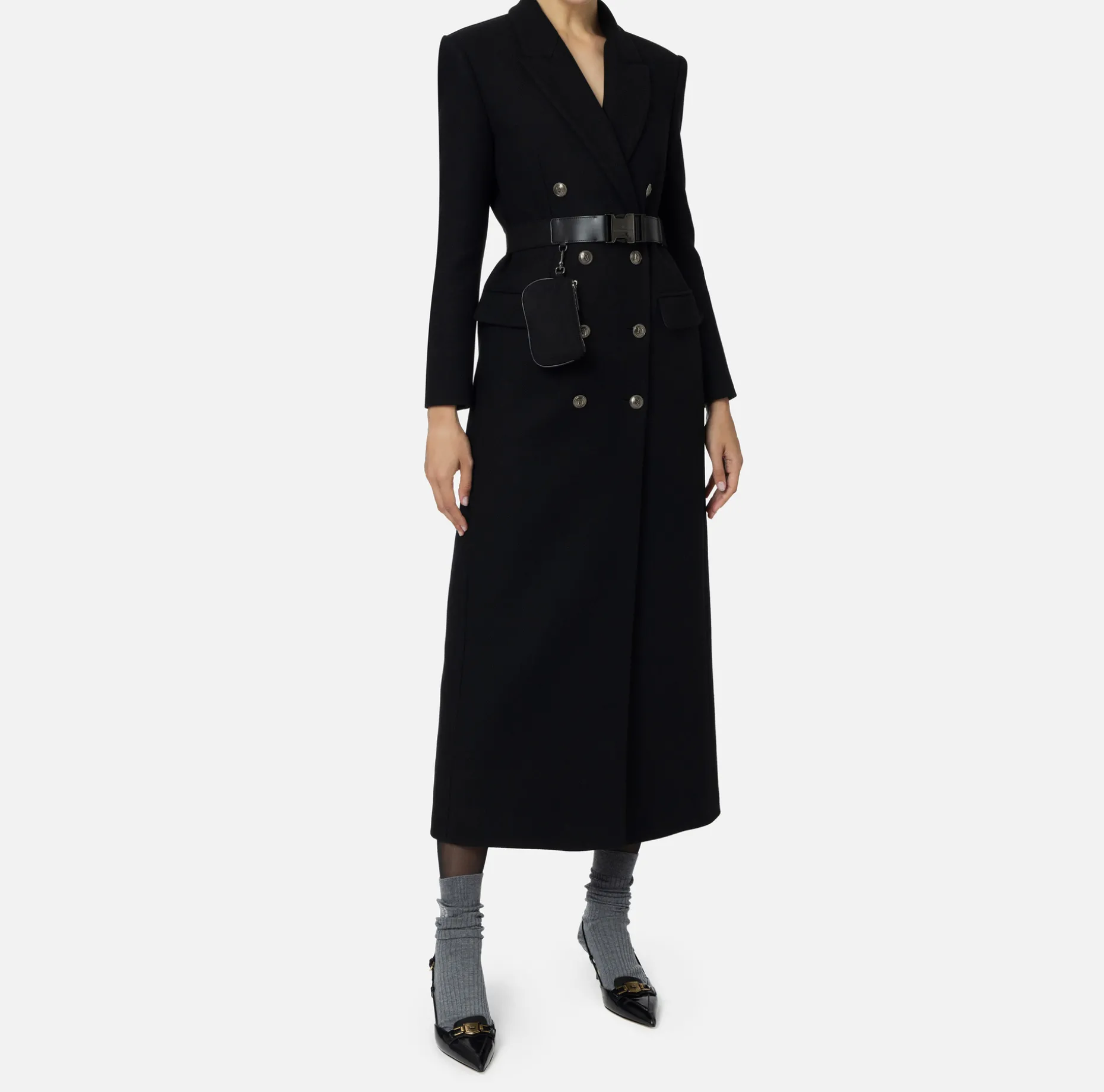 Elisabetta Franchi Coats And Jackets | Wool blend double-breasted coat with utility belt