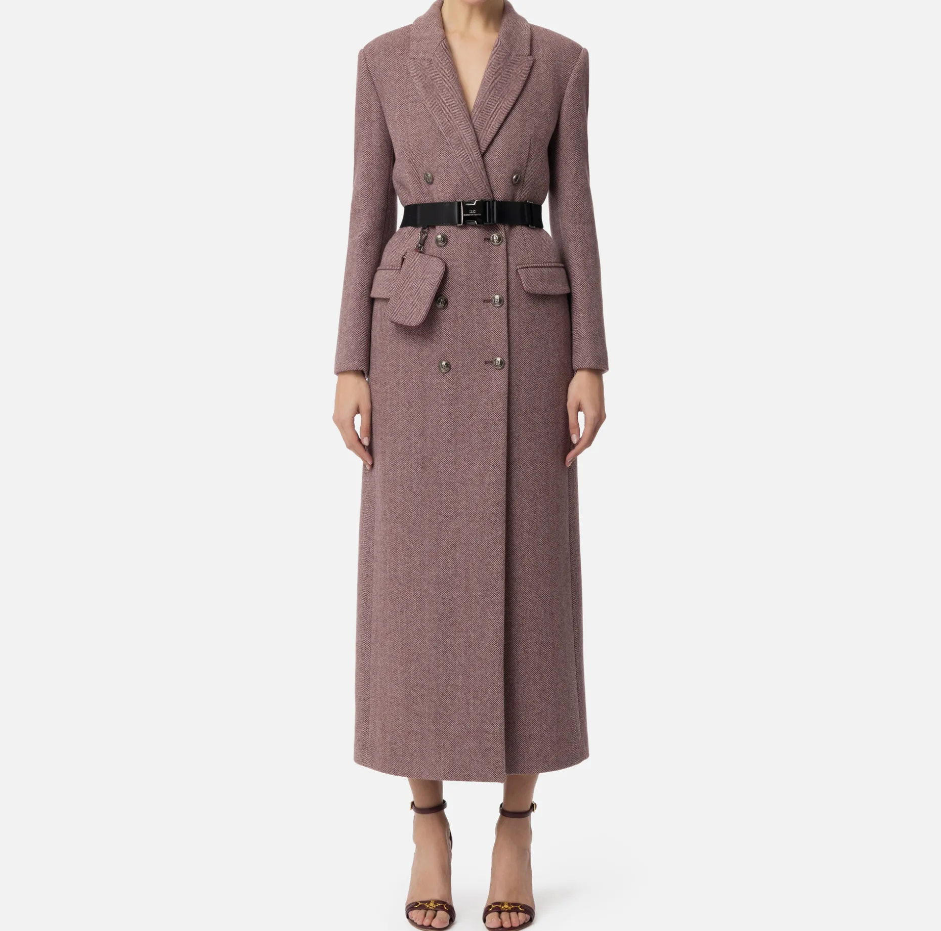 Elisabetta Franchi Coats And Jackets | Wool blend double-breasted coat with utility belt