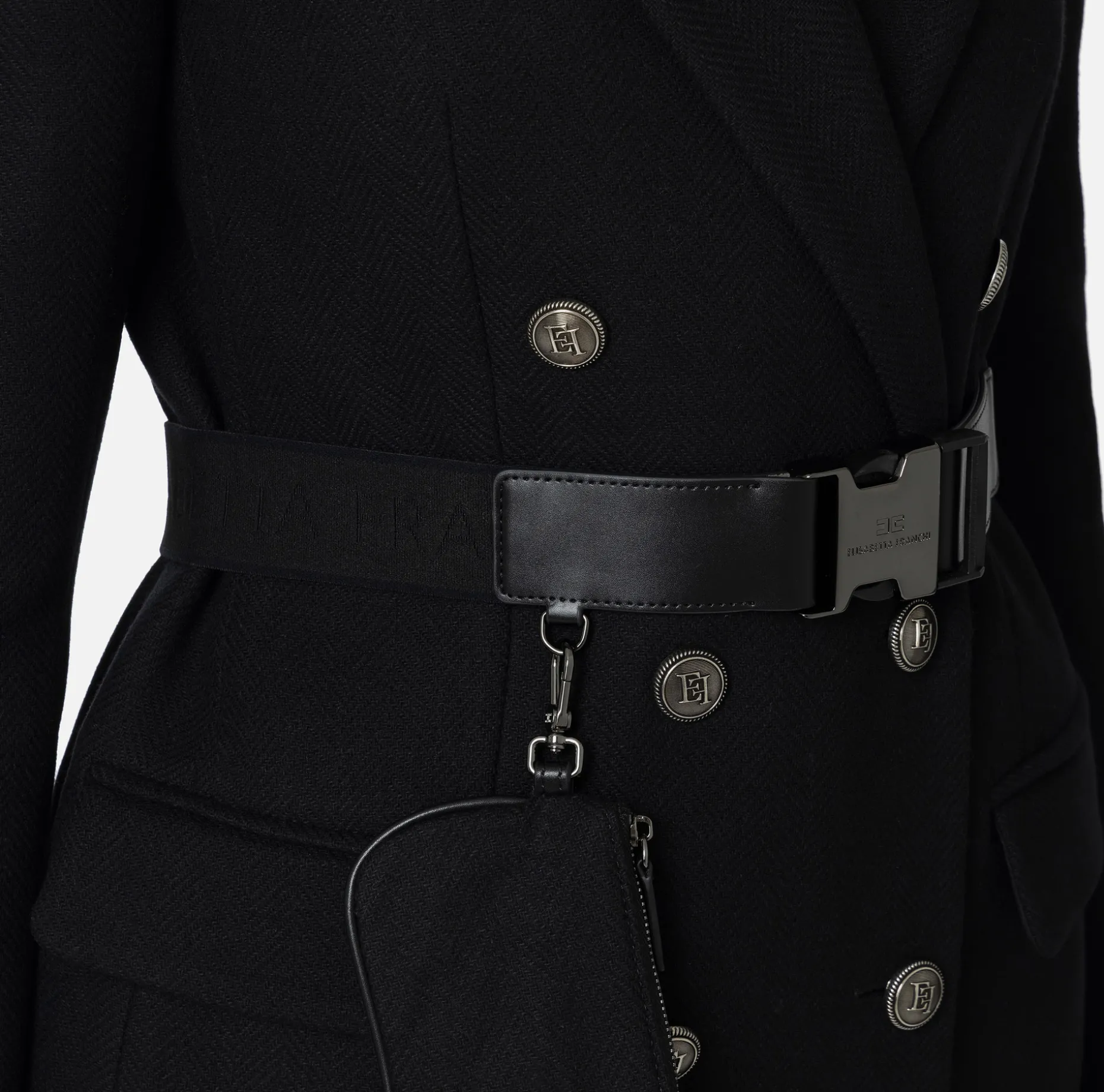 Elisabetta Franchi Coats And Jackets | Wool blend double-breasted coat with utility belt